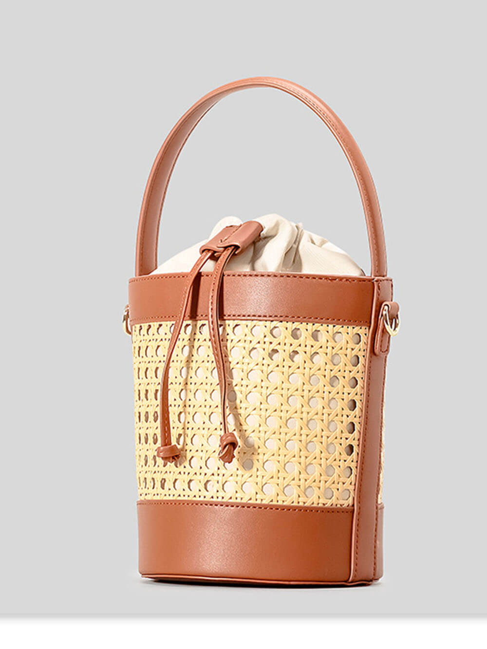 Beach Holiday Hollow Hand-Woven Rattan Drawstring Bucket Bag