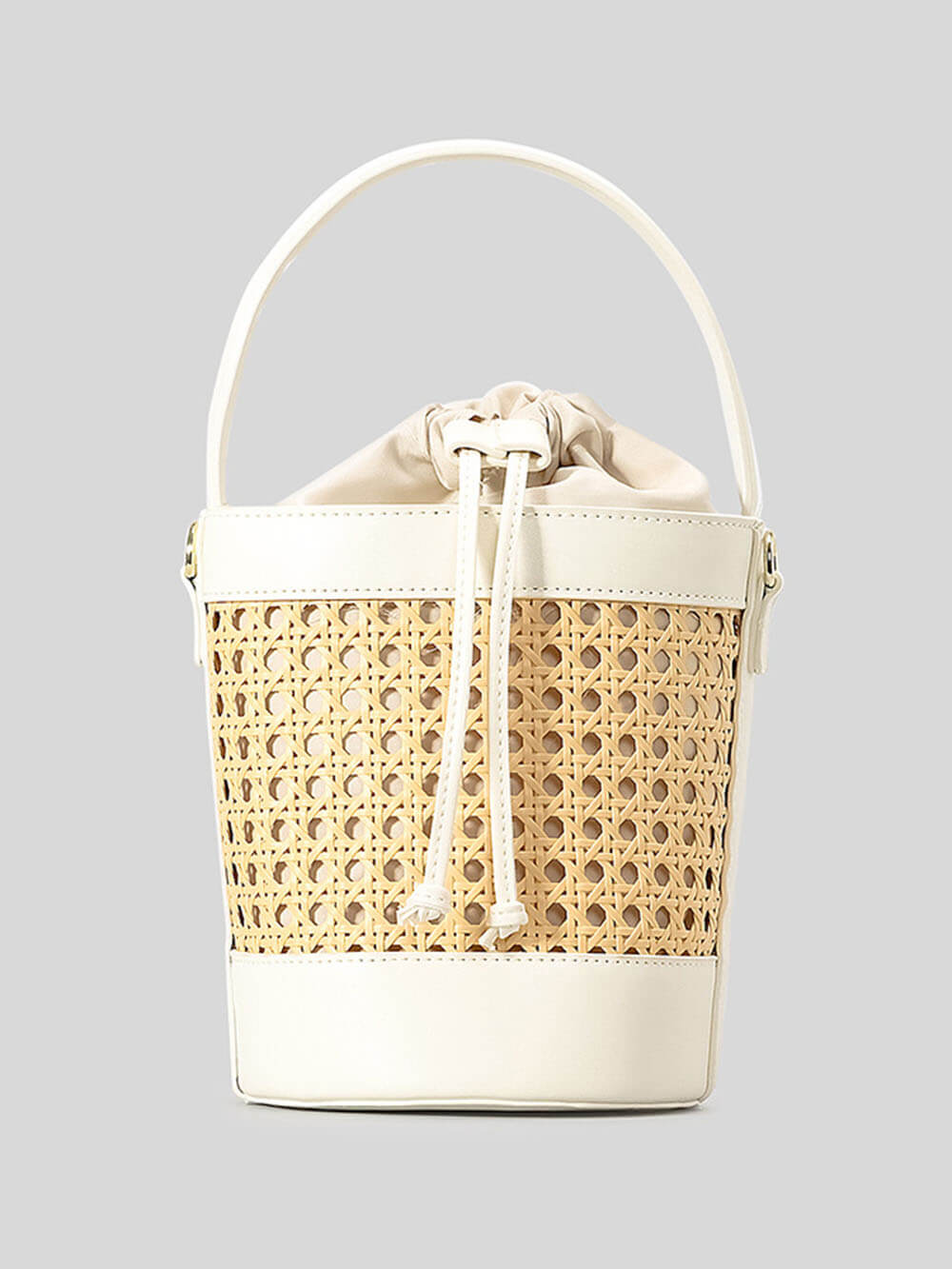 Beach Holiday Hollow Hand-Woven Rattan Drawstring Bucket Bag