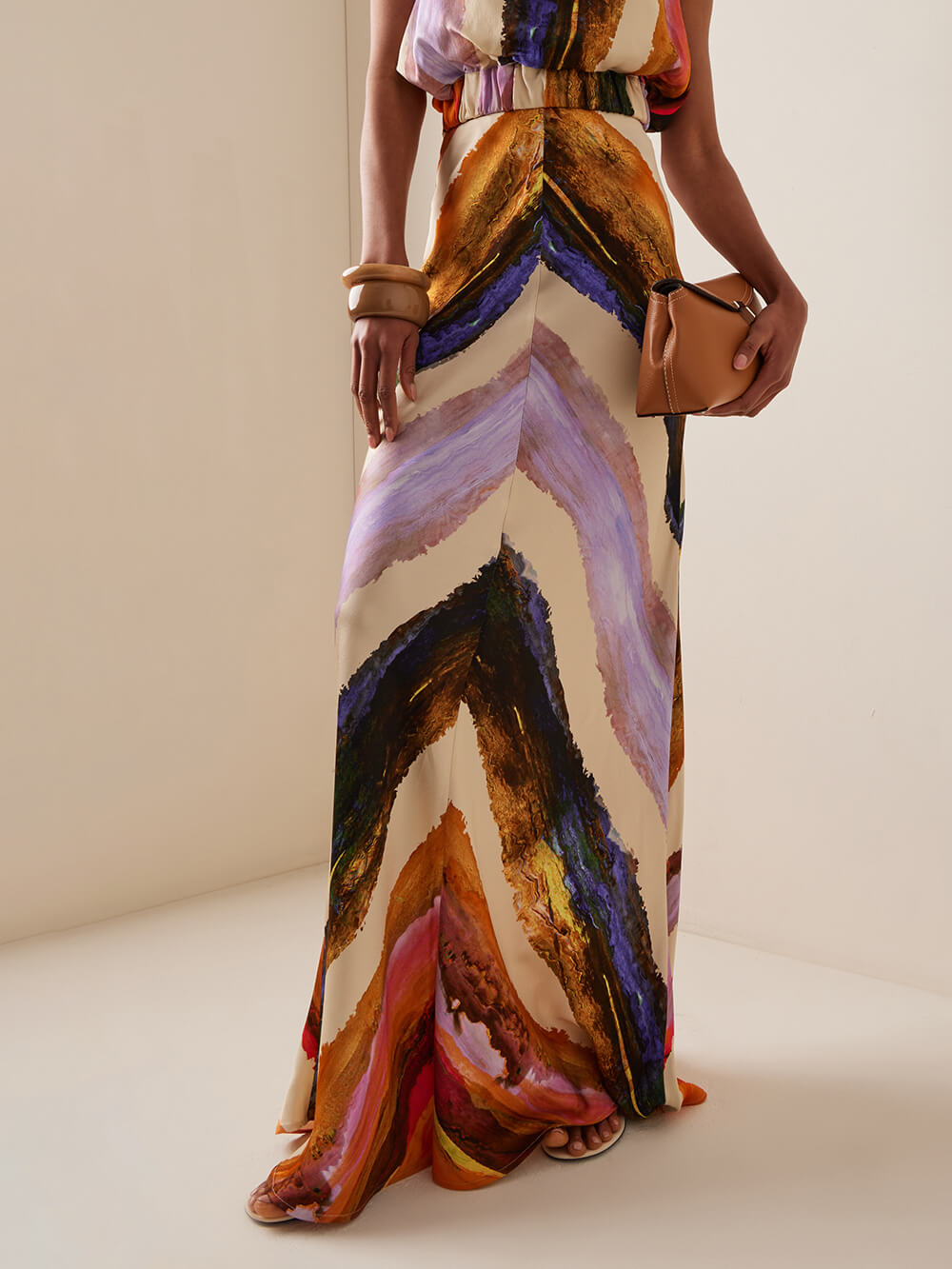 Elegant and Unique Abstract Print Elastic Waist Maxi Skirt