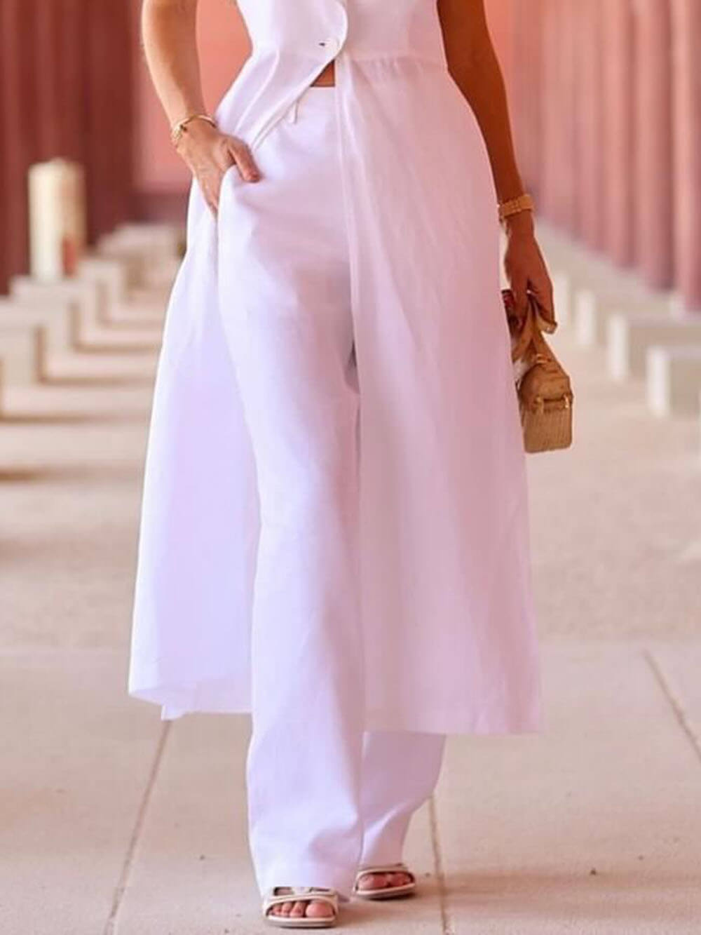 Exquisite Savina Linen Blend Pocketed Wide Leg Pants