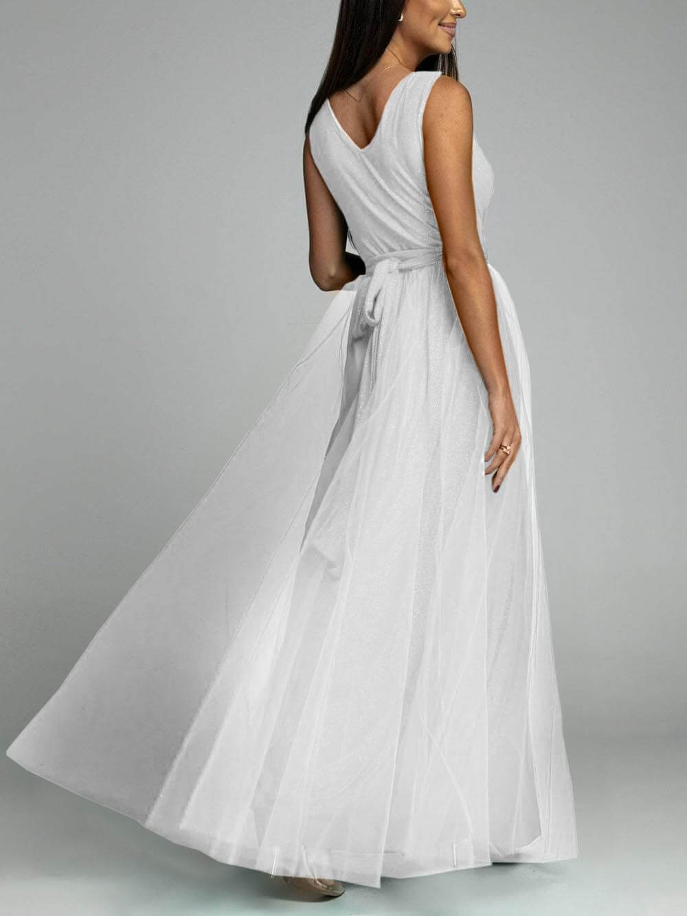 Elegant And Sexy V-Neck Waisted Slit Long Swing Maxi Dress