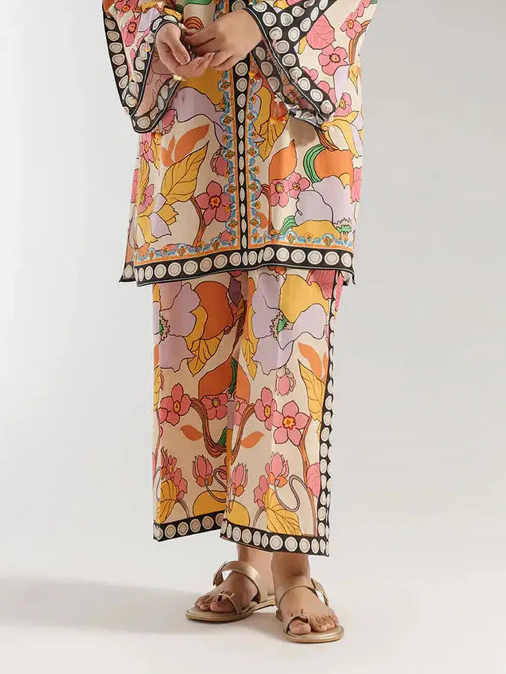 Bohemian Ethnic Print Colorblock Wide-Leg Pants