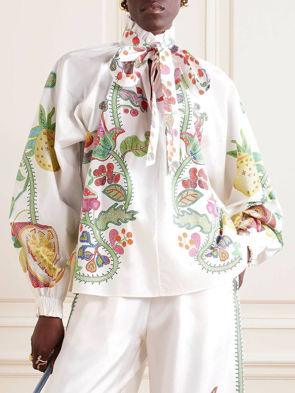 Unique Floral Print Satin With Elastic Waist Wide-Leg Pants