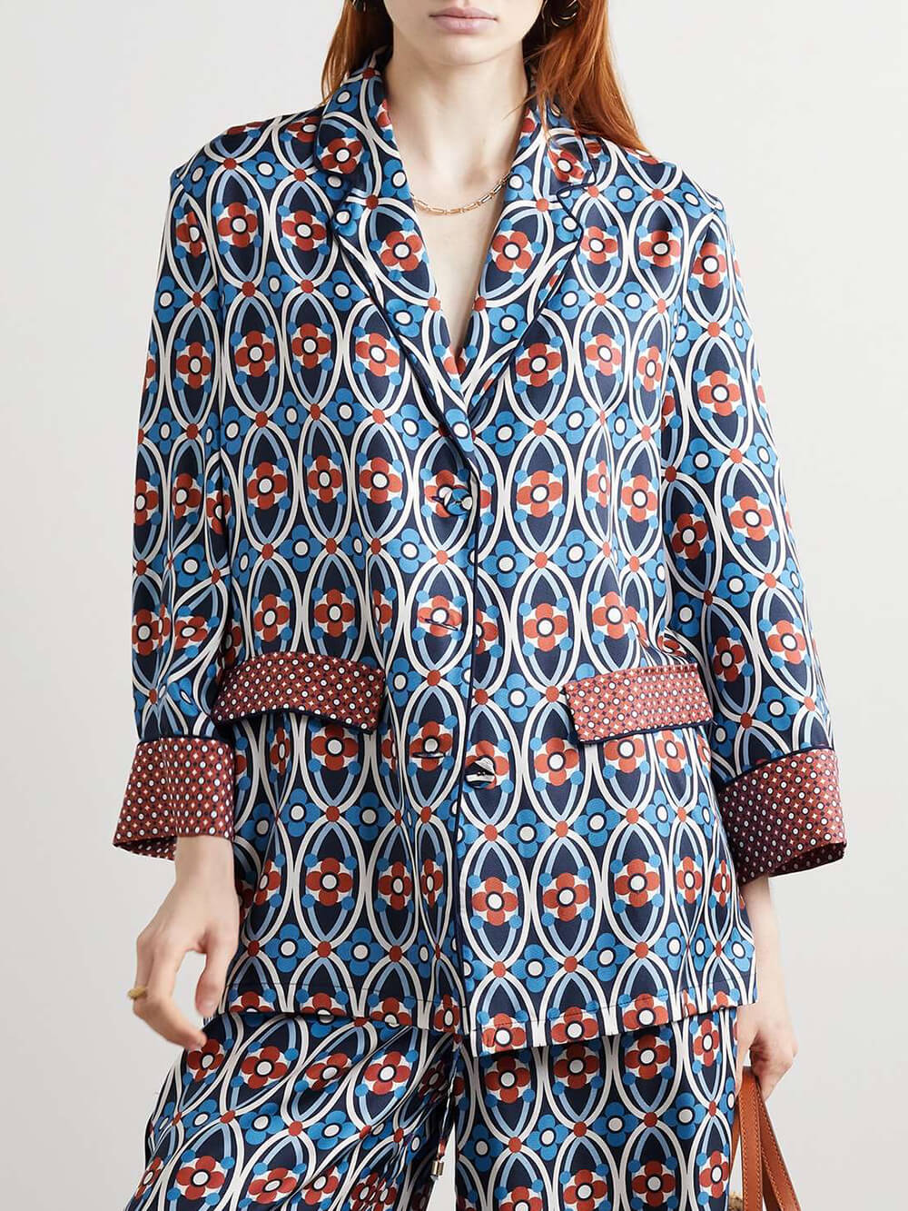 Unique Venice Print Satin Twill Elastic-Waist Wide-Leg Pants