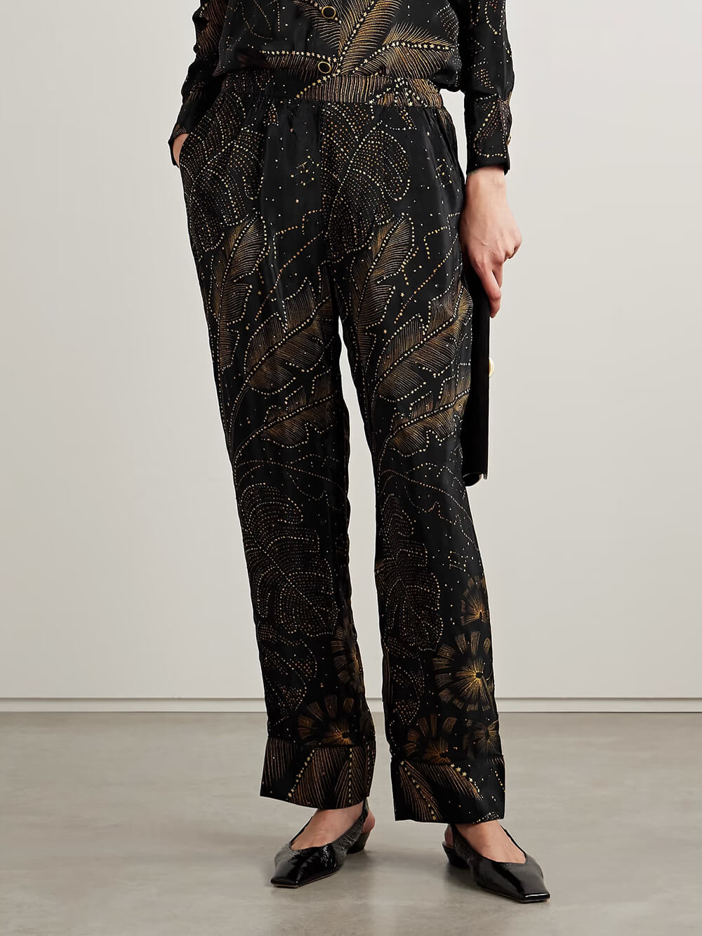 Unique Palm Leaf Print Relaxed Straight-Leg Pants