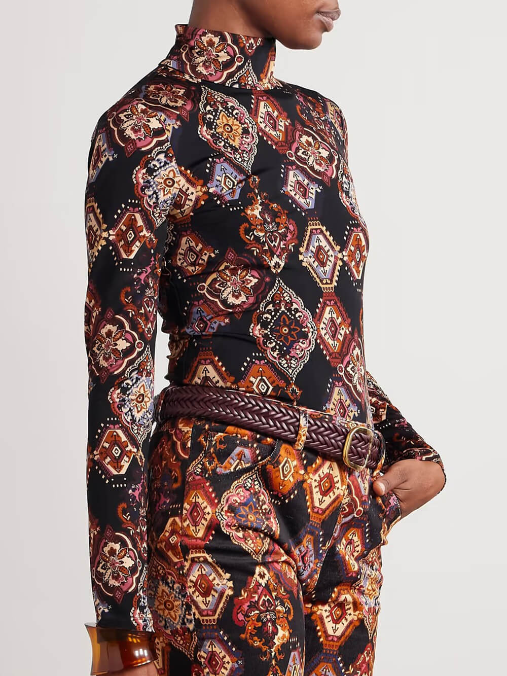 Retro Print High-Waisted Flare Pants