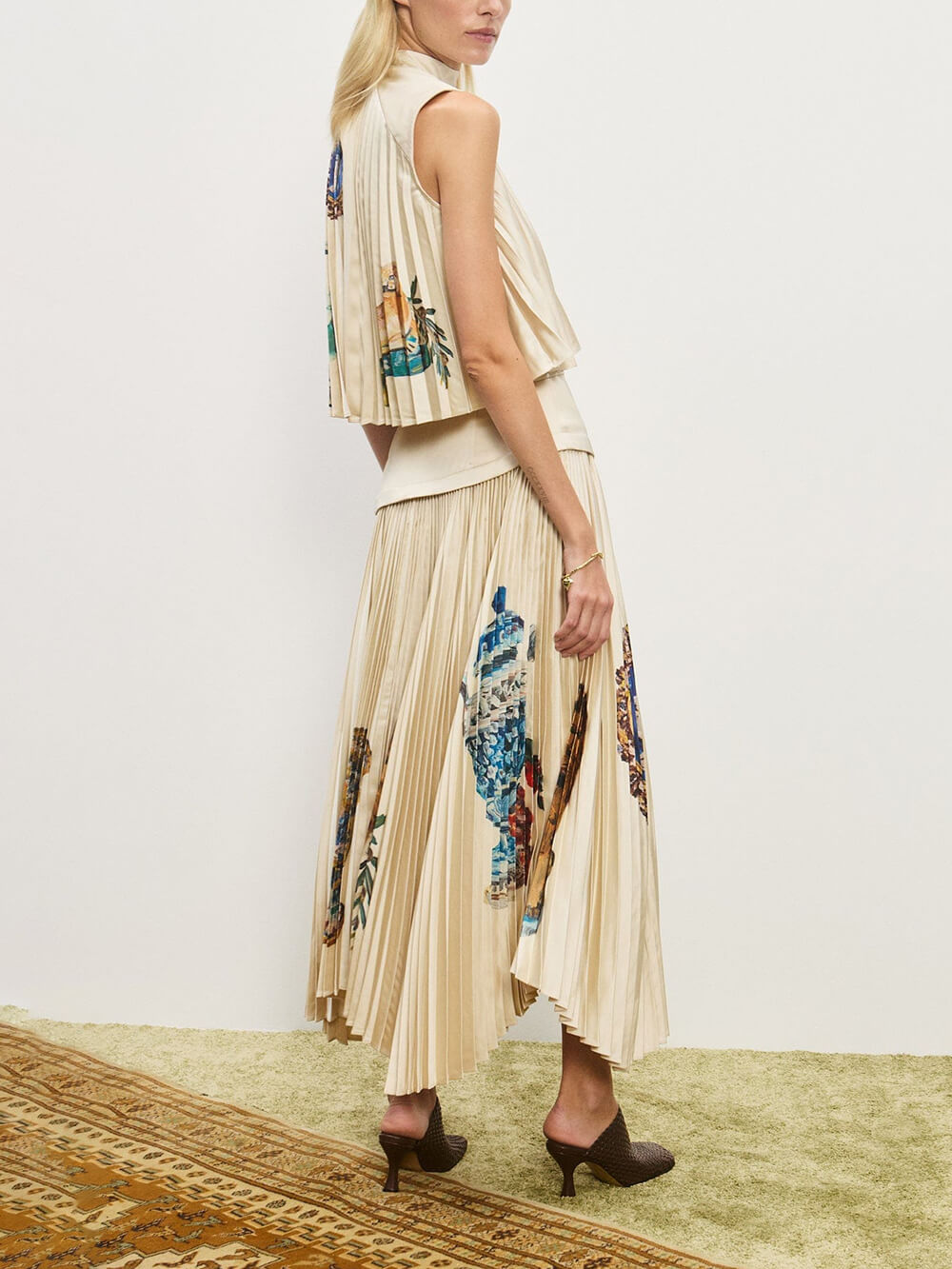 Retro Printed Ruched Tank Top