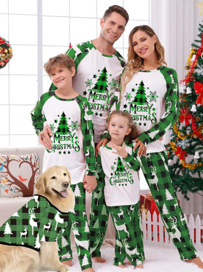 Green Plaid Christmas Tree Pattern Family Matching Pajamas Sets (with 