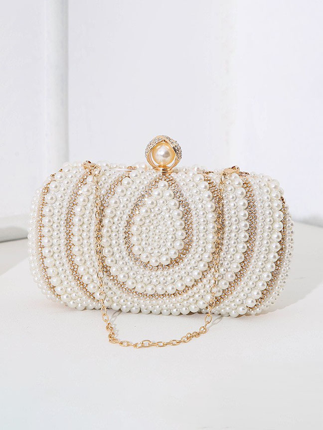 Vintage Ladies Pearl Evening Bag Handmade Beaded Embroidery Bag