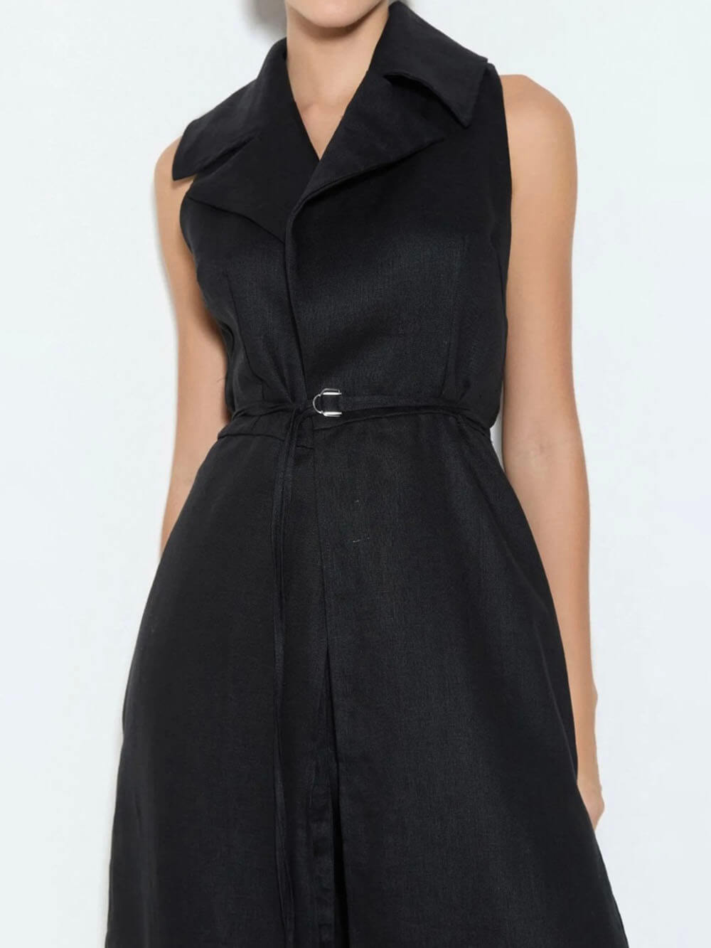 Exquisite Savina Linen Blend Lapel Midi Vest Tops