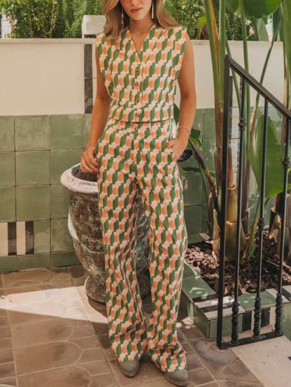 Casual Colorful Geometric Print Pants