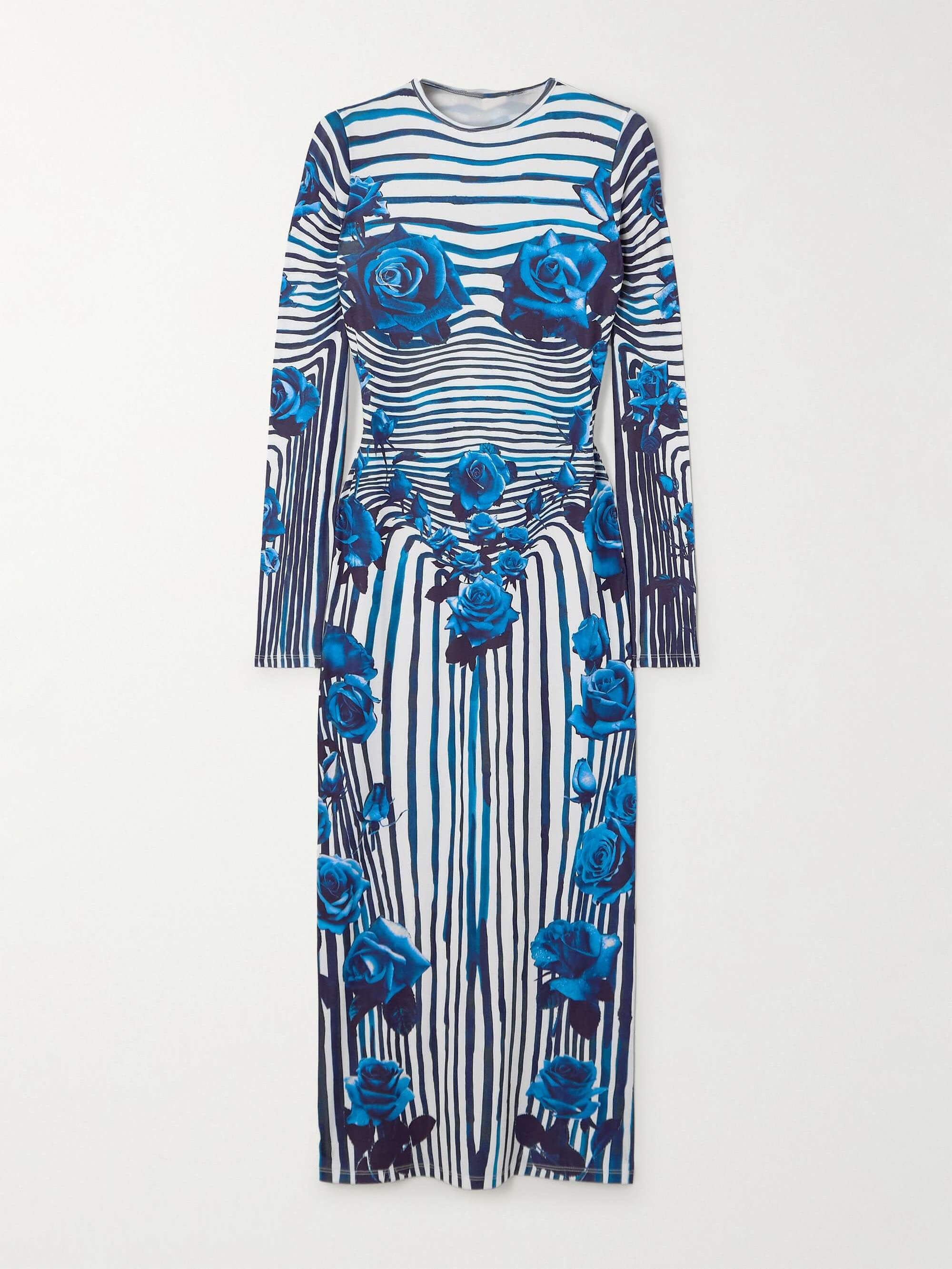 Vintage Unique Rose Stripe Print Midi Dress