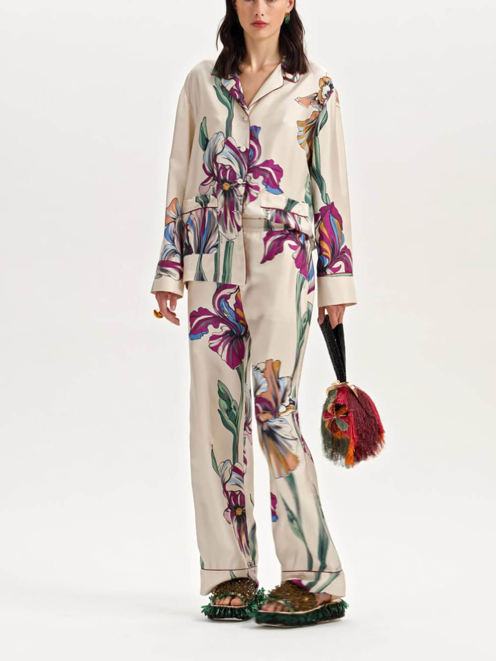 Casual Time Unique Floral Print Loose Pocket Elastic Waist Straight Pants