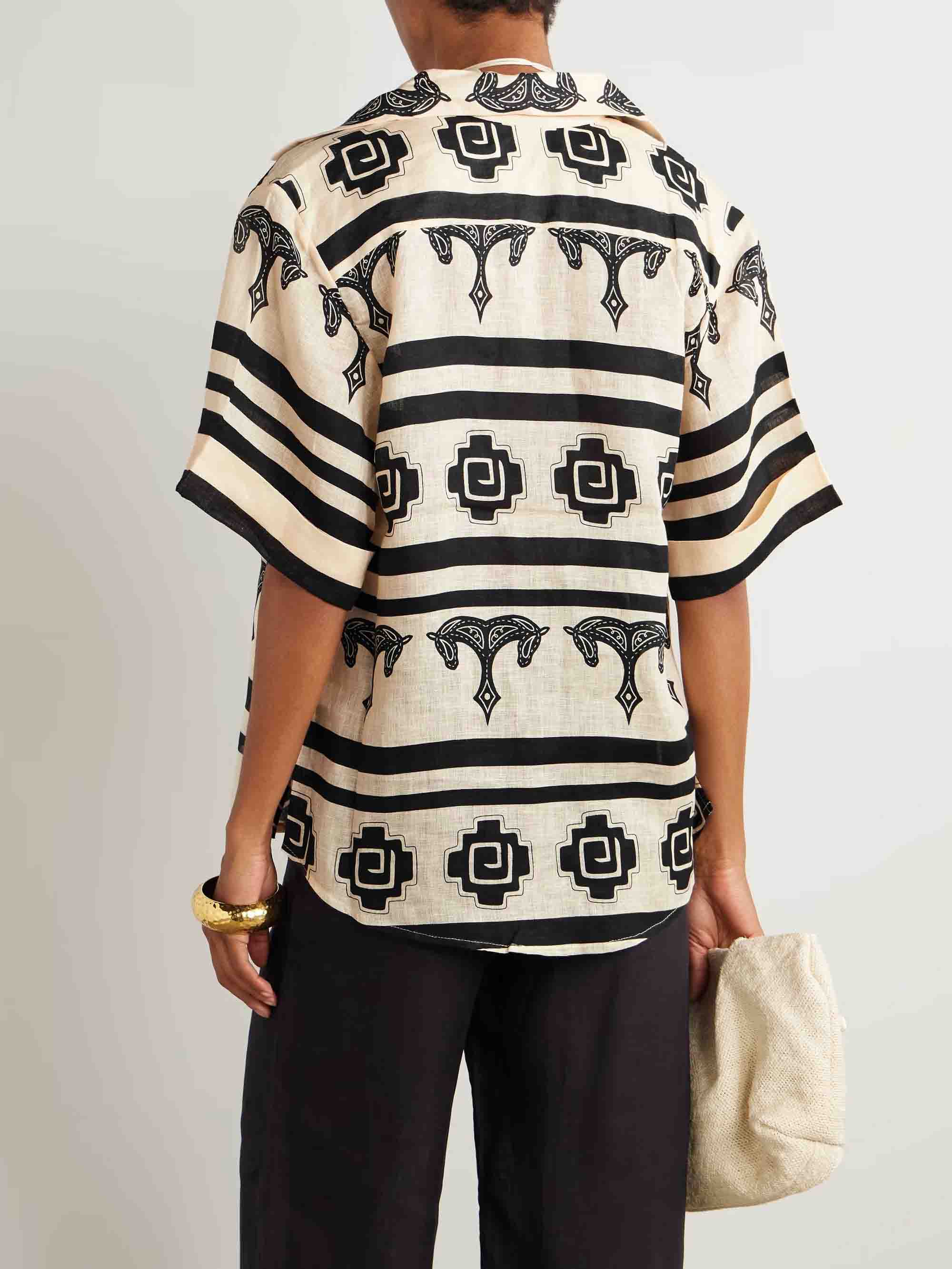 Exquisite Striped Geometric Print Short-Sleeved Shirt