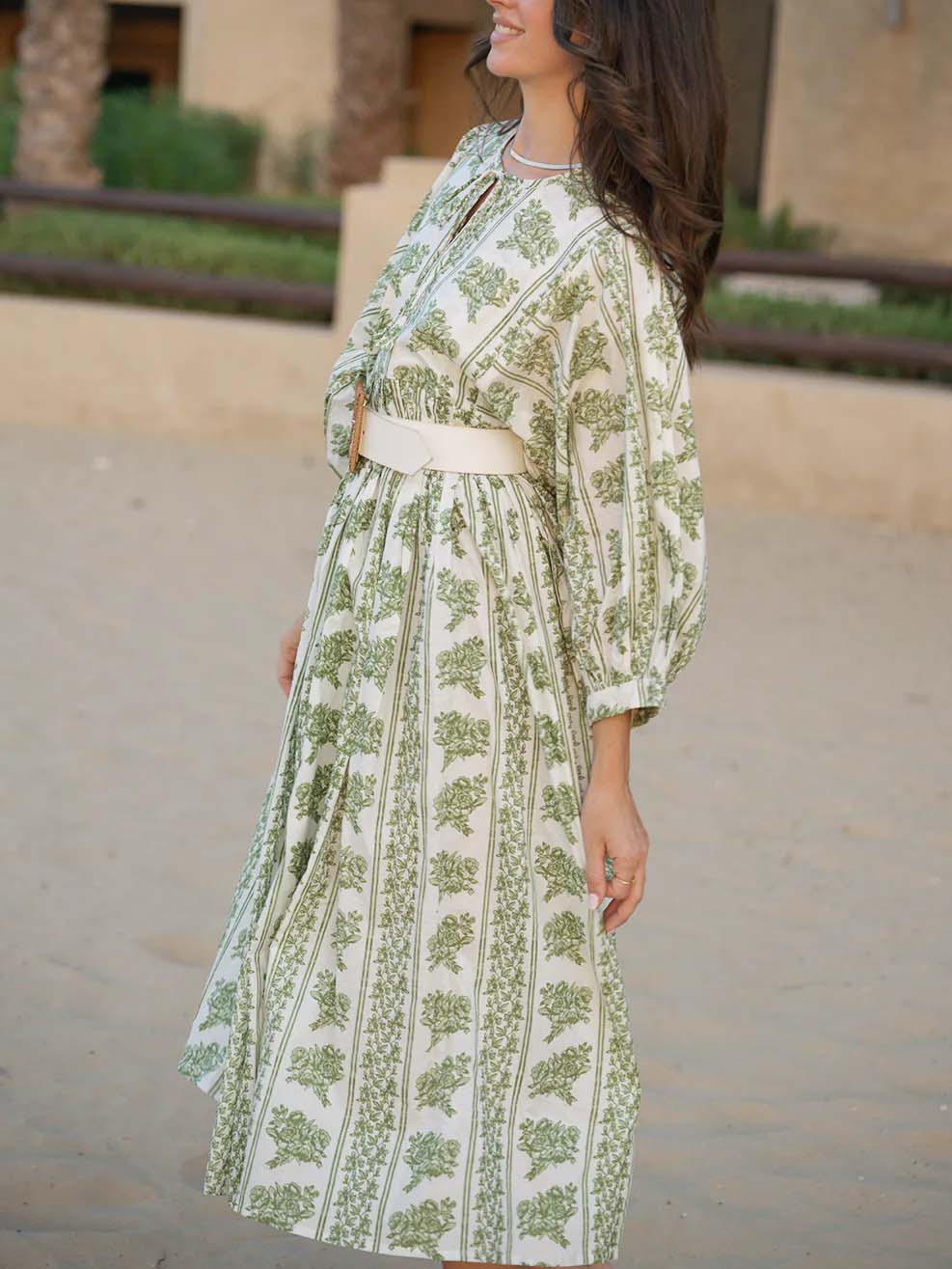 Bohemian Floral Print Pleated Midi Dress