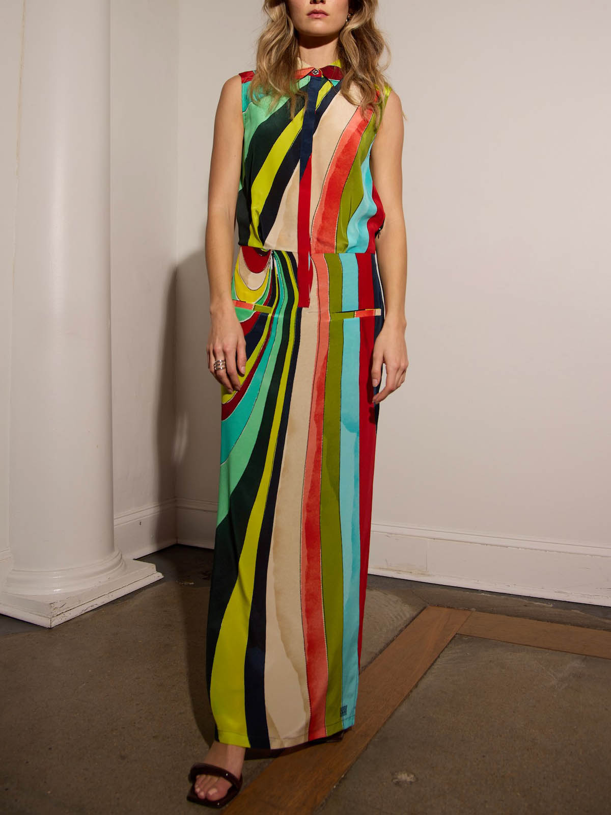 Unique Painted Irregular Stripes Sleeveless Maxi Dress