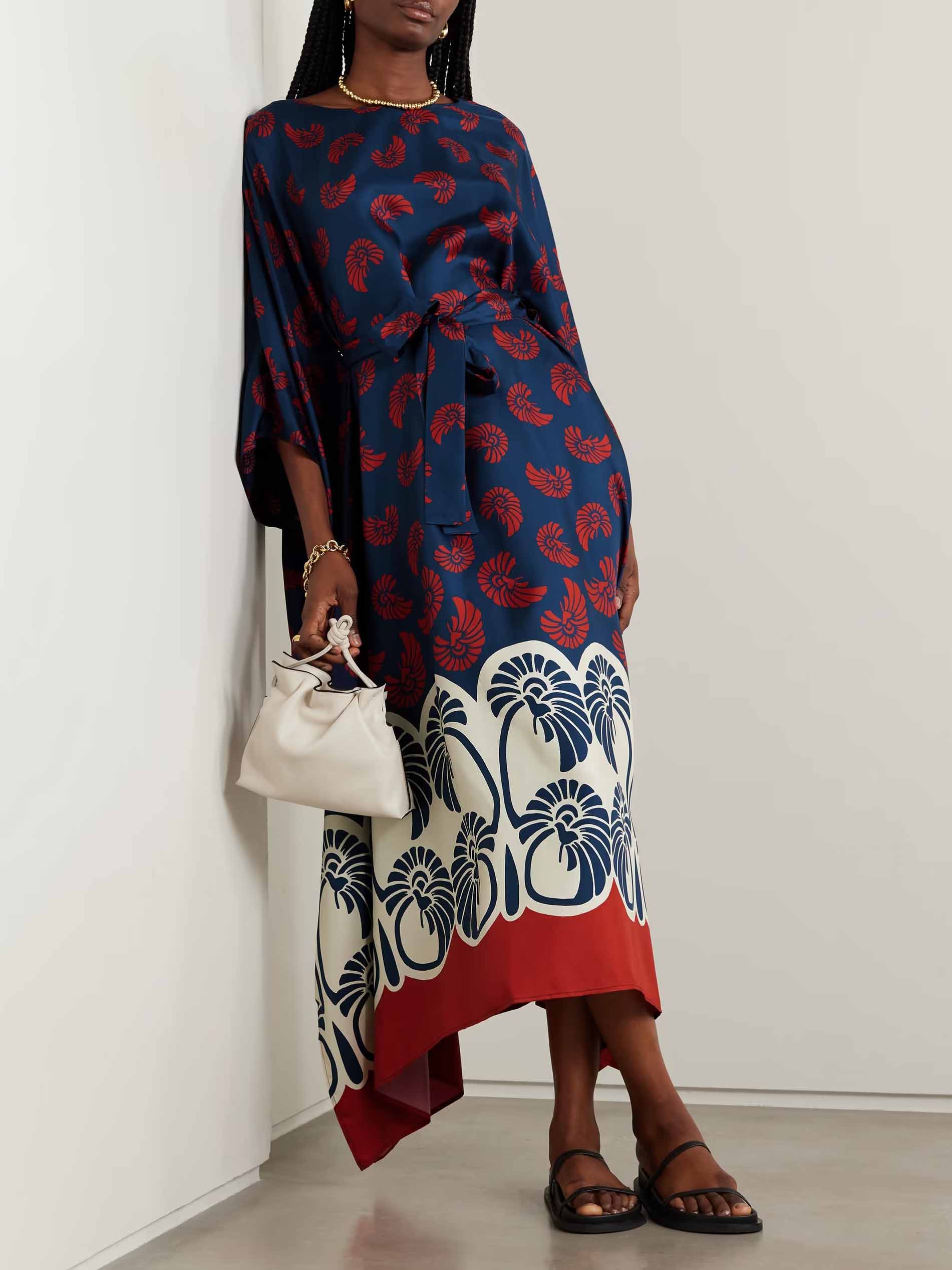 Unique Floral Print Belted Maxi Dress