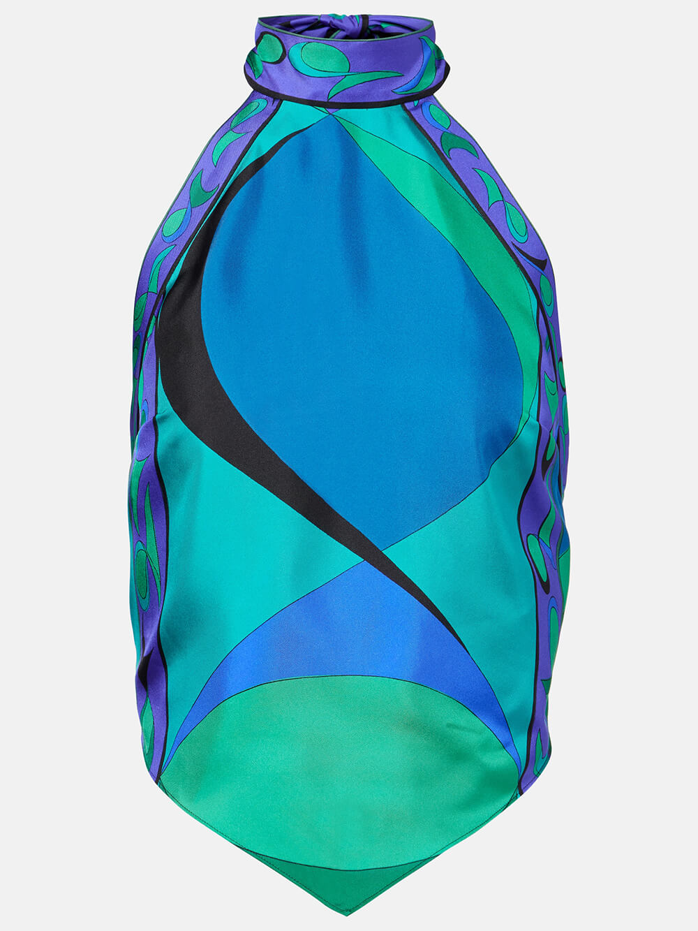 Retro Irregular Satin Print Halter Neck Lace-Up Tank Top