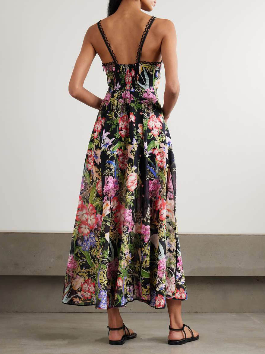 Stunning Garden Floral Print Slit Maxi Dress