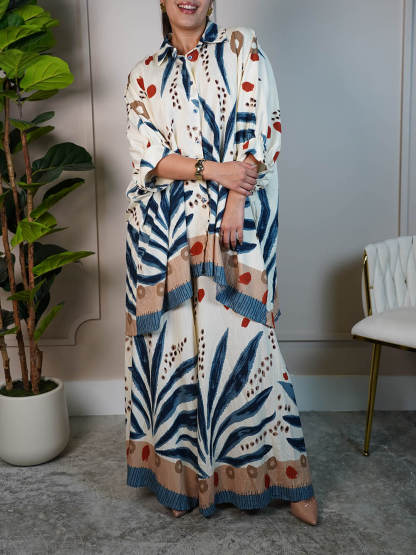 Unique Patchwork Print Elastic Waist Loose Pocket Wide Leg Pants