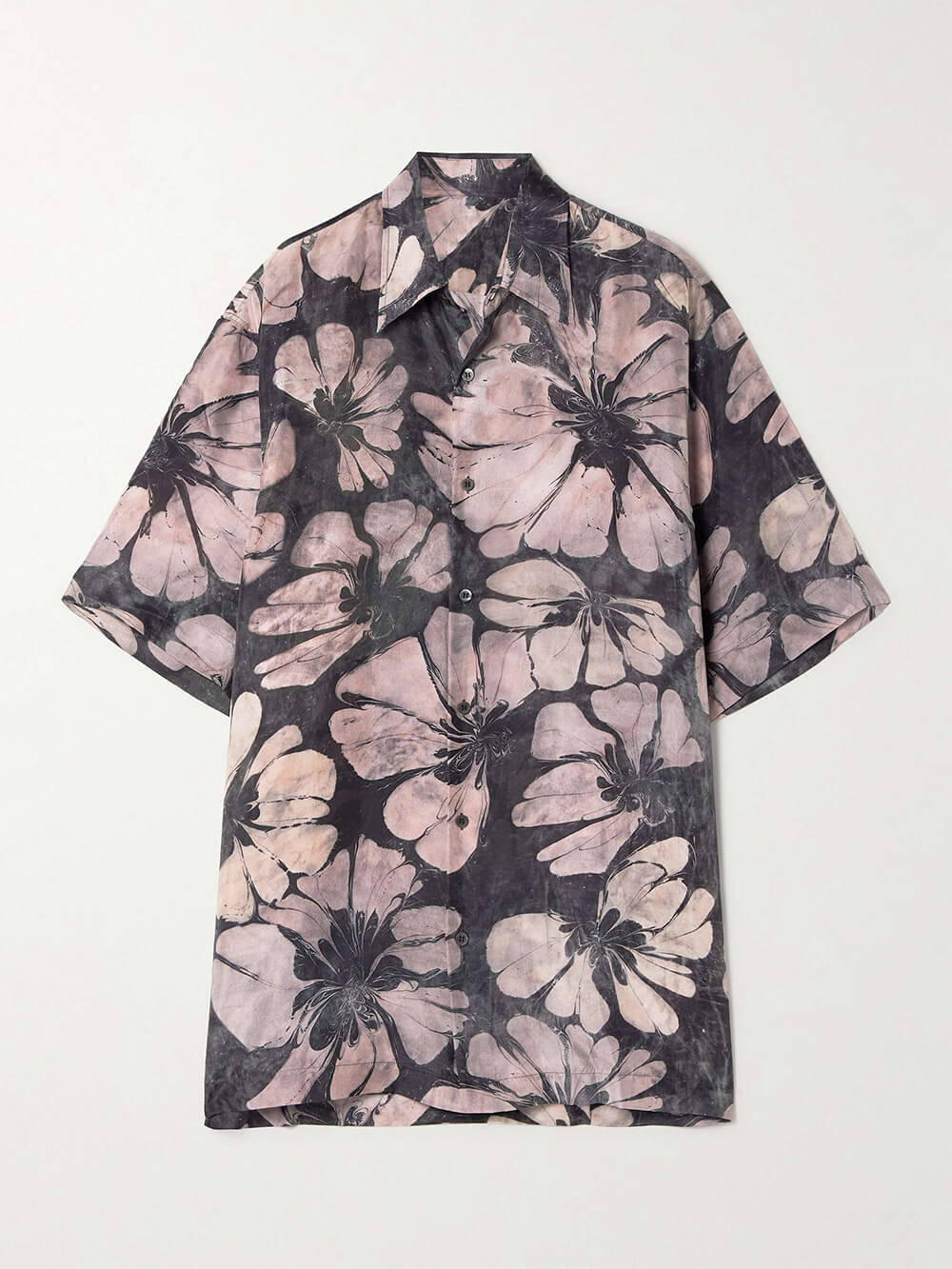 Unique Floral Print Satin Button-Down Loose-Fitting Shirt