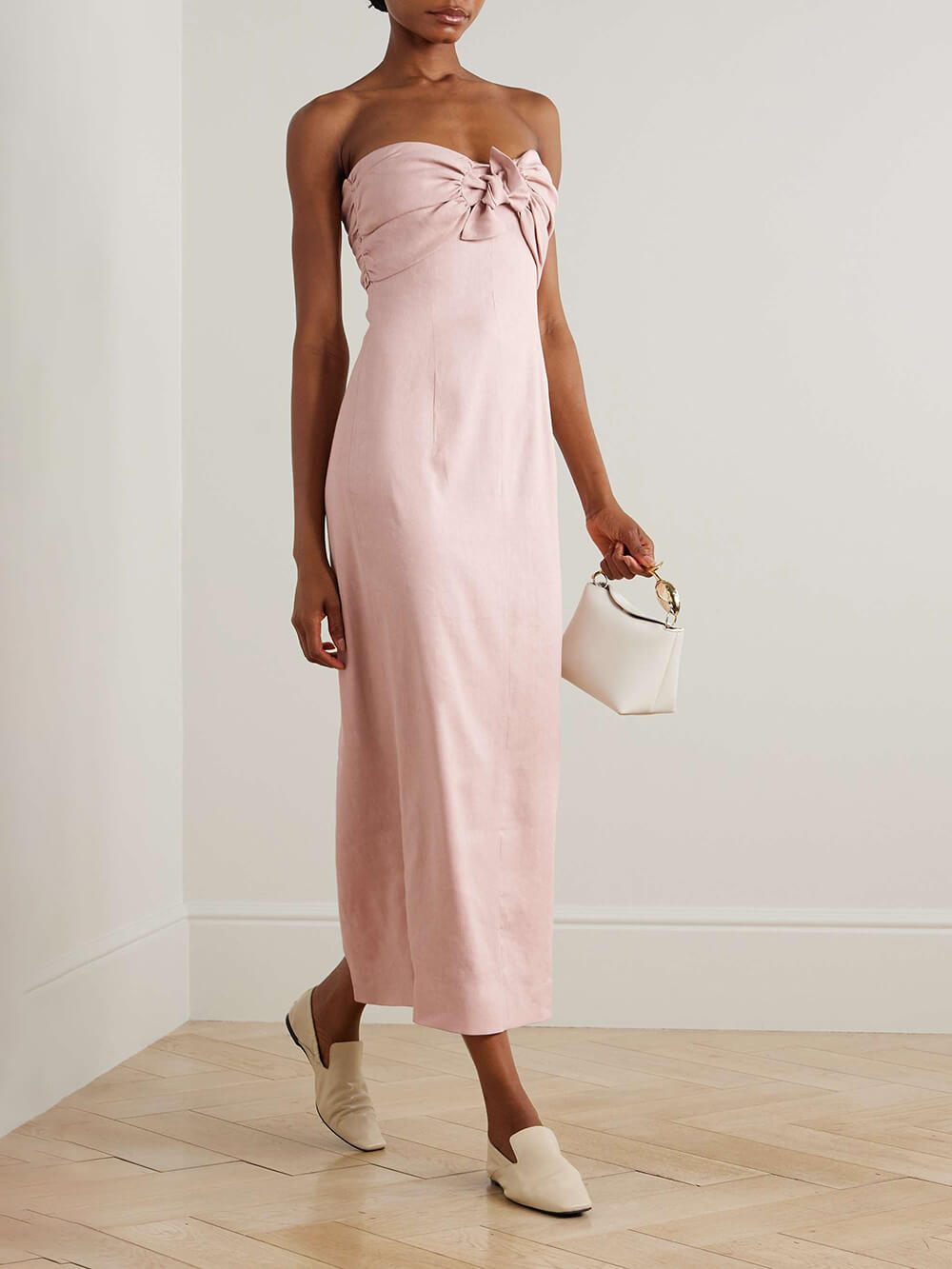 Delicate Pleated Front-Tie Linen-Blend Midi Dress