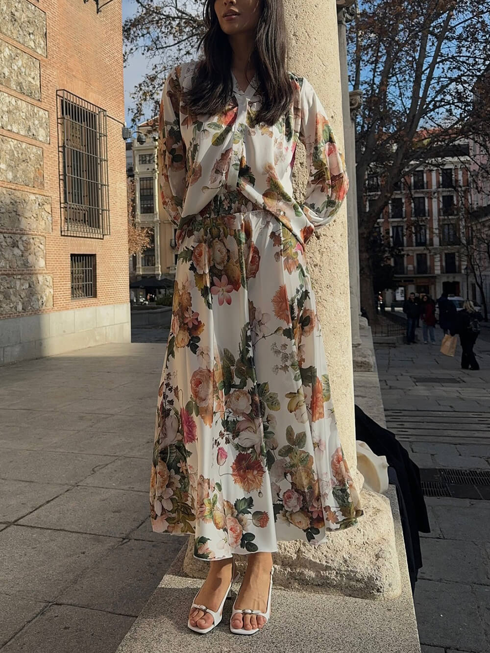 Elegant Floral Print Loose Elastic Waistband Skirt