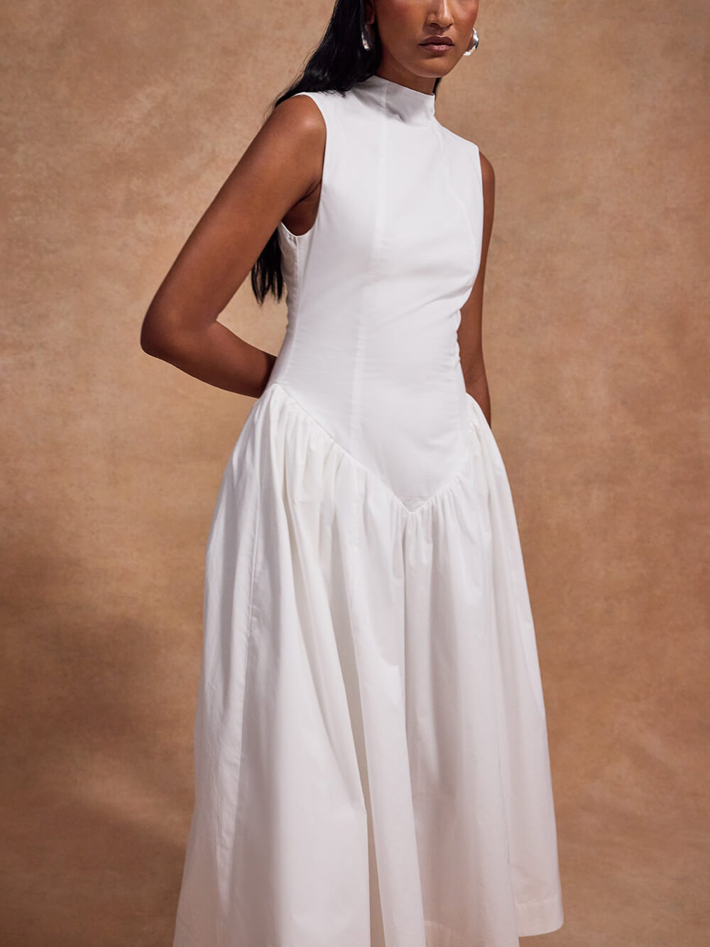 Casual Pleated Slim Low Waist Midi Dress