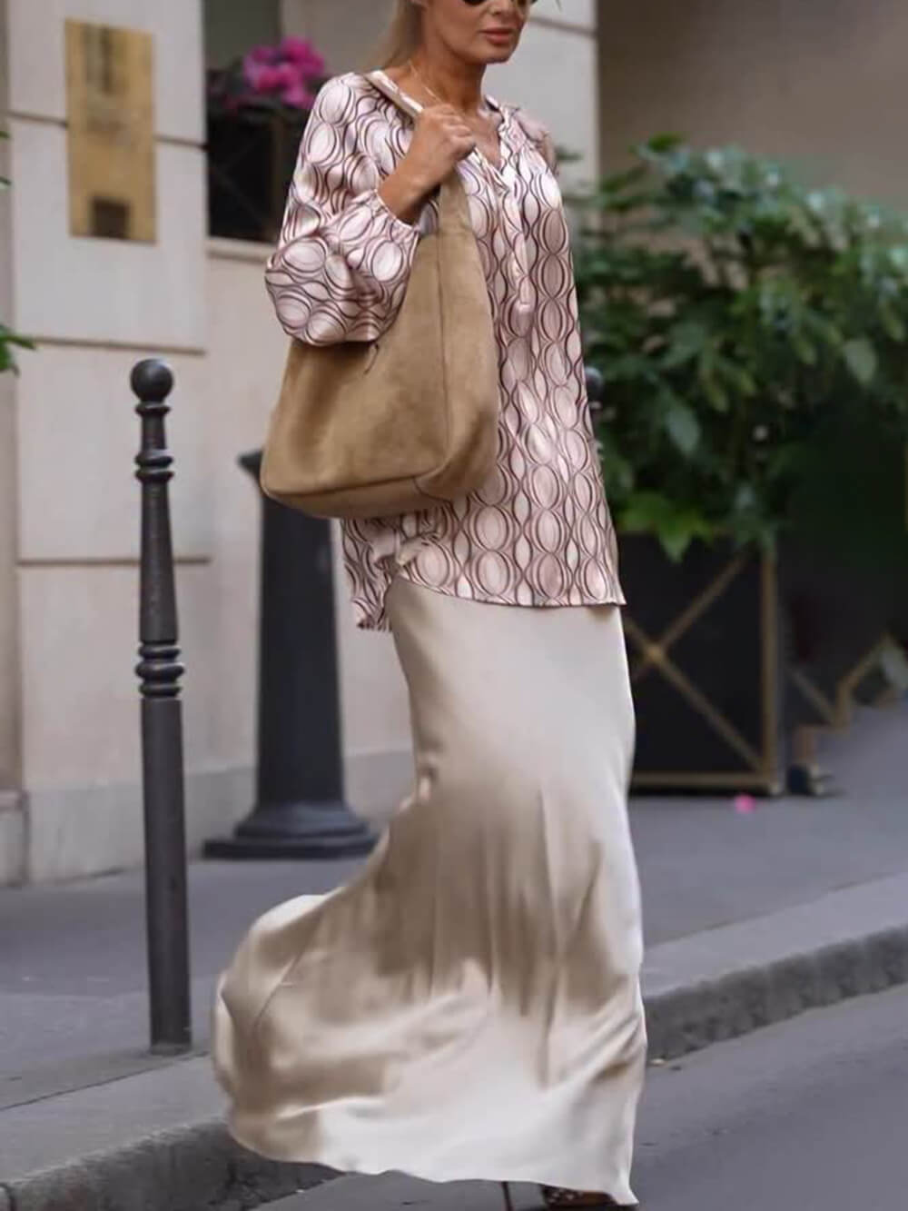 Retro Satin A-Line Maxi Skirt