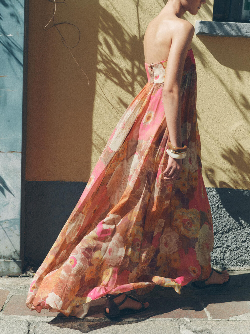 Ethnic Floral Print Off Shoulder A-line Maxi Dress