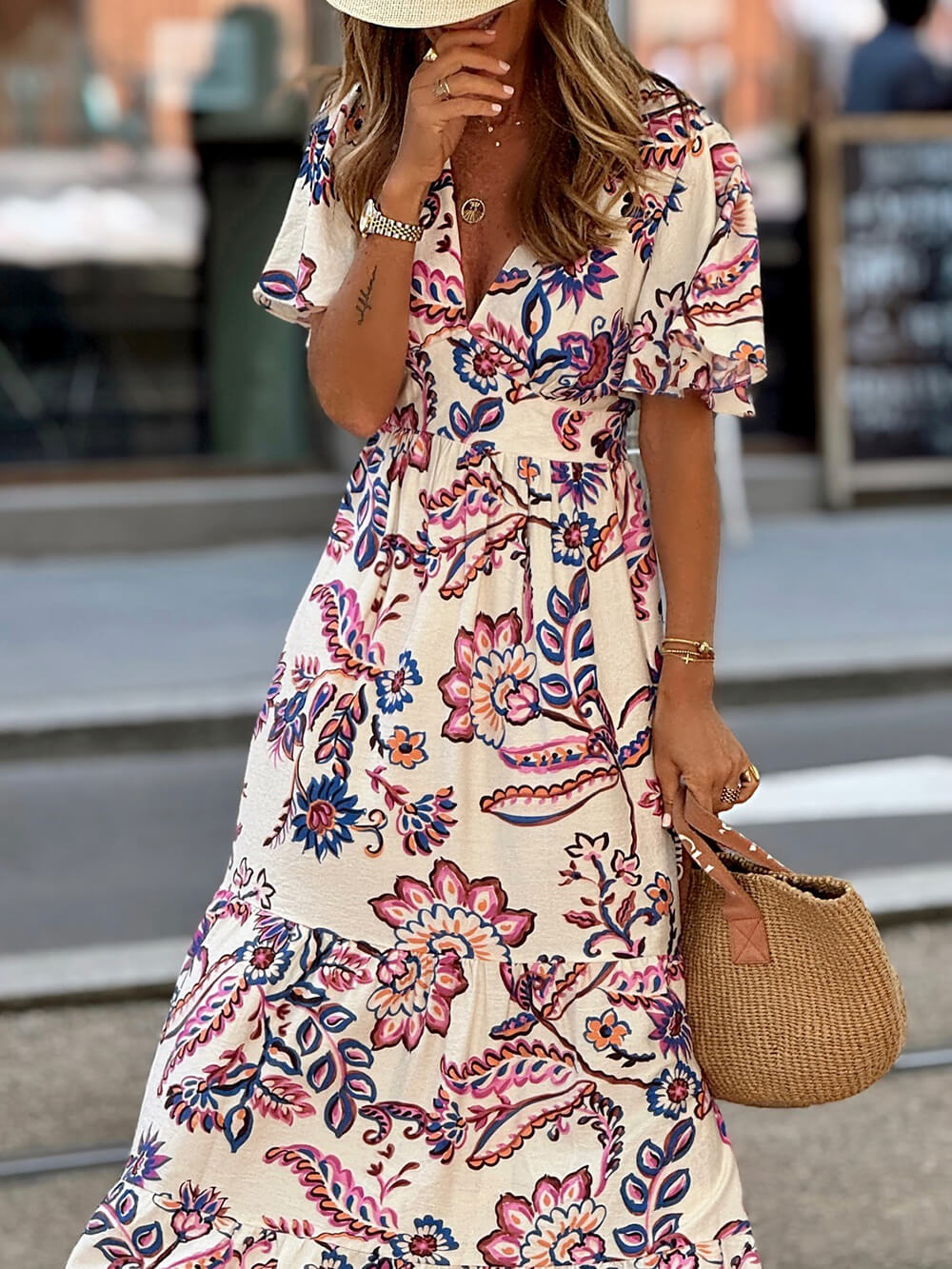 Elegant Floral Print A-Line Maxi Dress