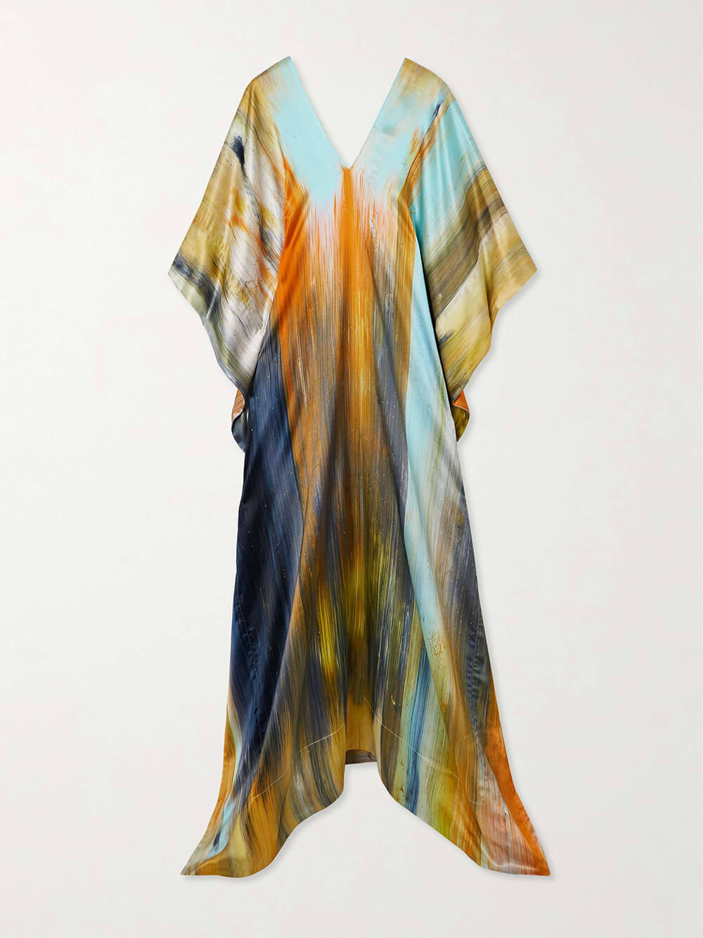 Casual Retro Asymmetric Gradient Print Ruffled Satin Maxi Dress