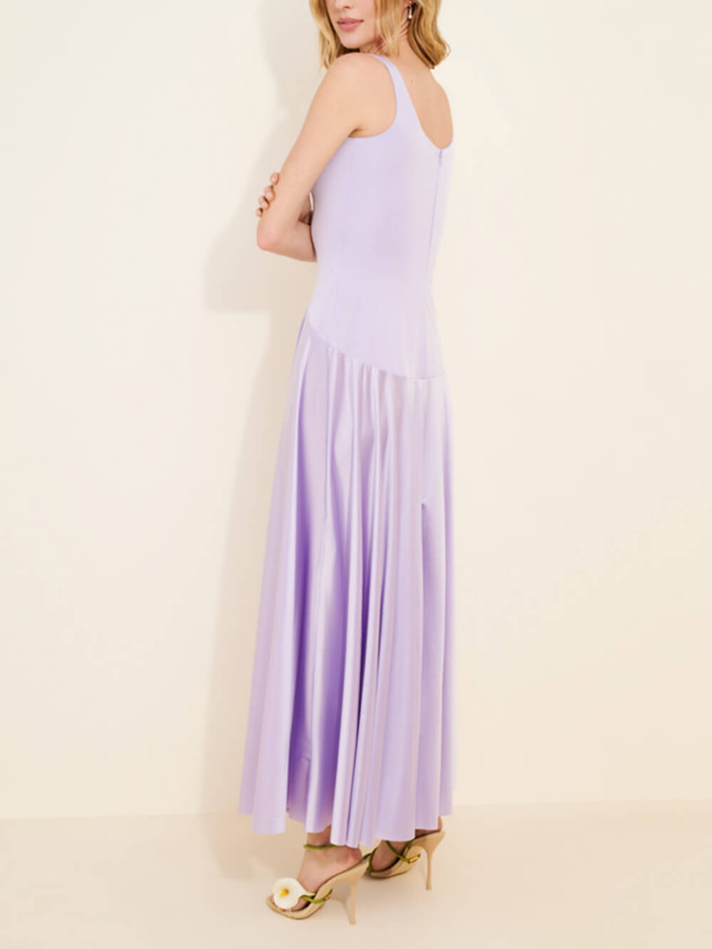 Elegant Curved Waist Spliced ​​Satin Party Maxi Dress