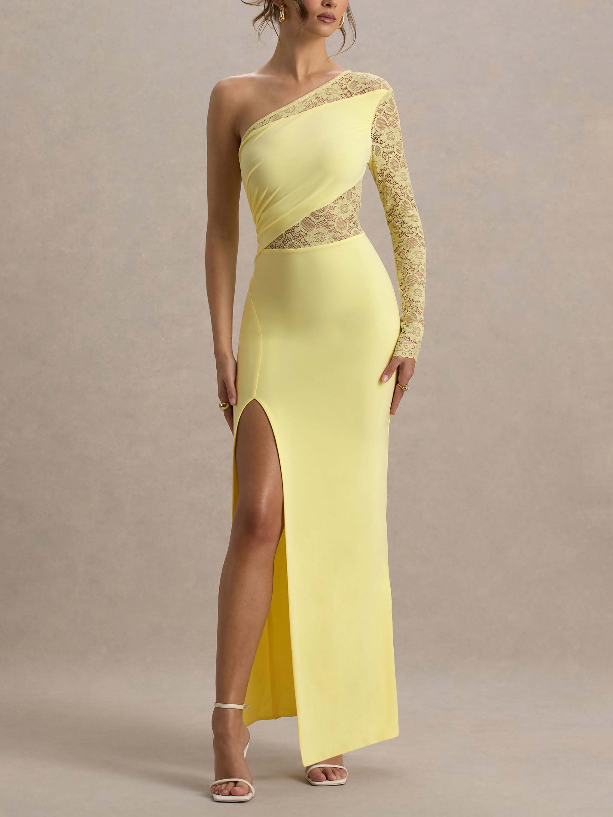 Elegant Glam Asymmetric Lace Maxi Dress