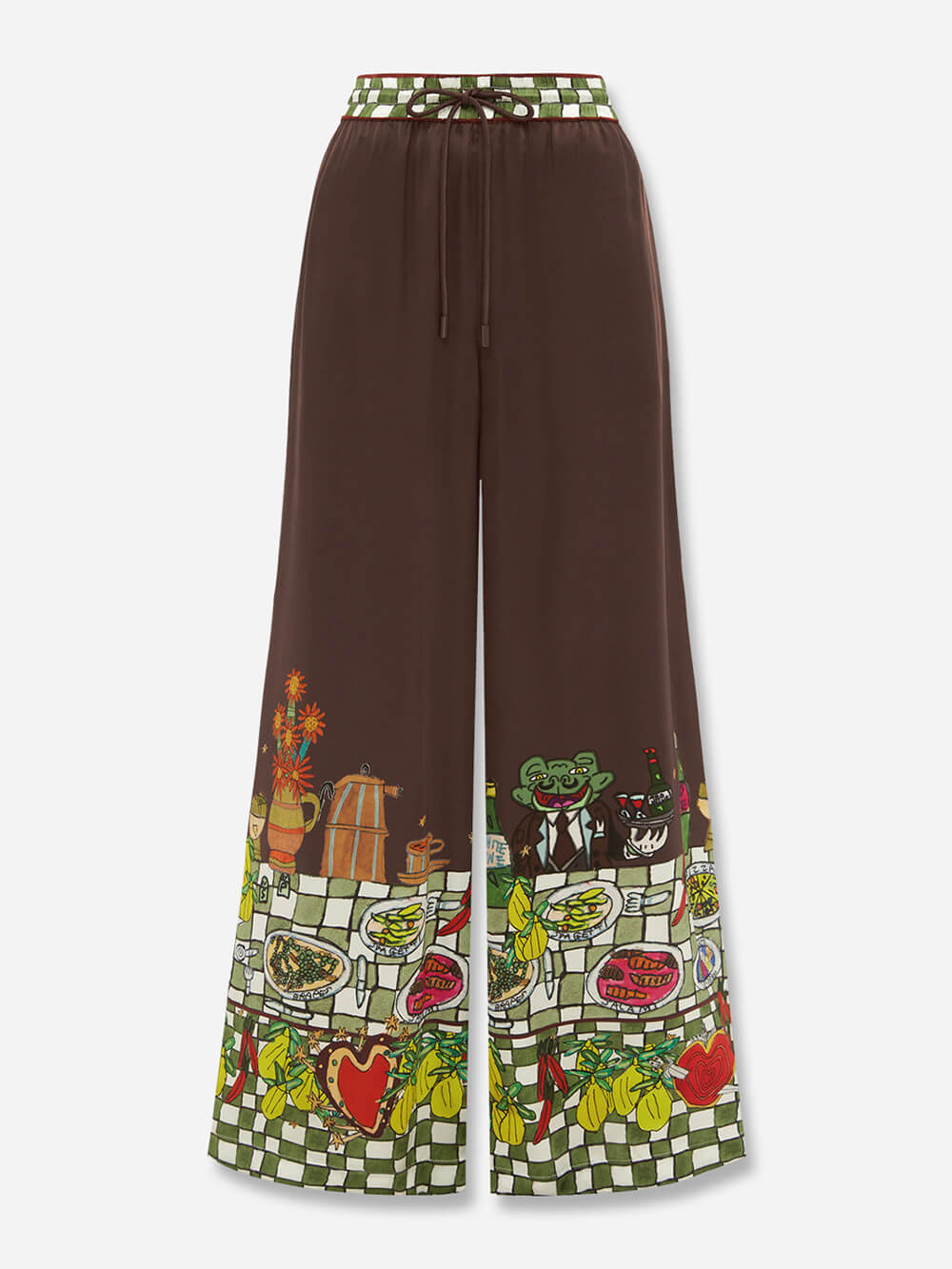 Unique Floral Print Elastic Waist Wide-Leg Pants