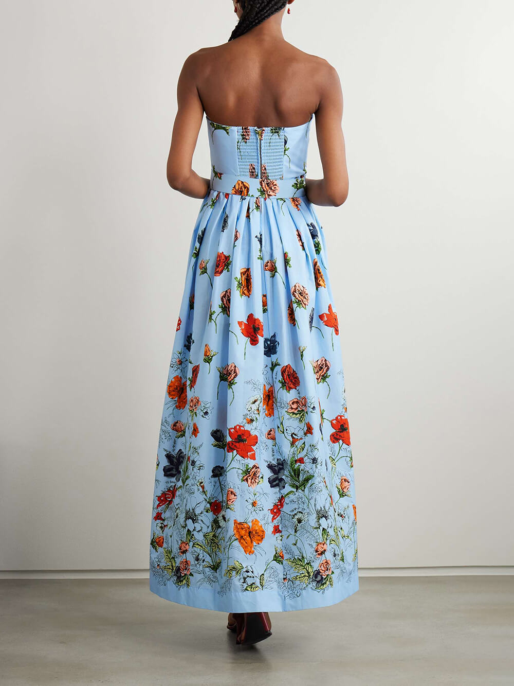 Elegant With Belt Off-Shoulder Floral Print Slit Maxi Dress