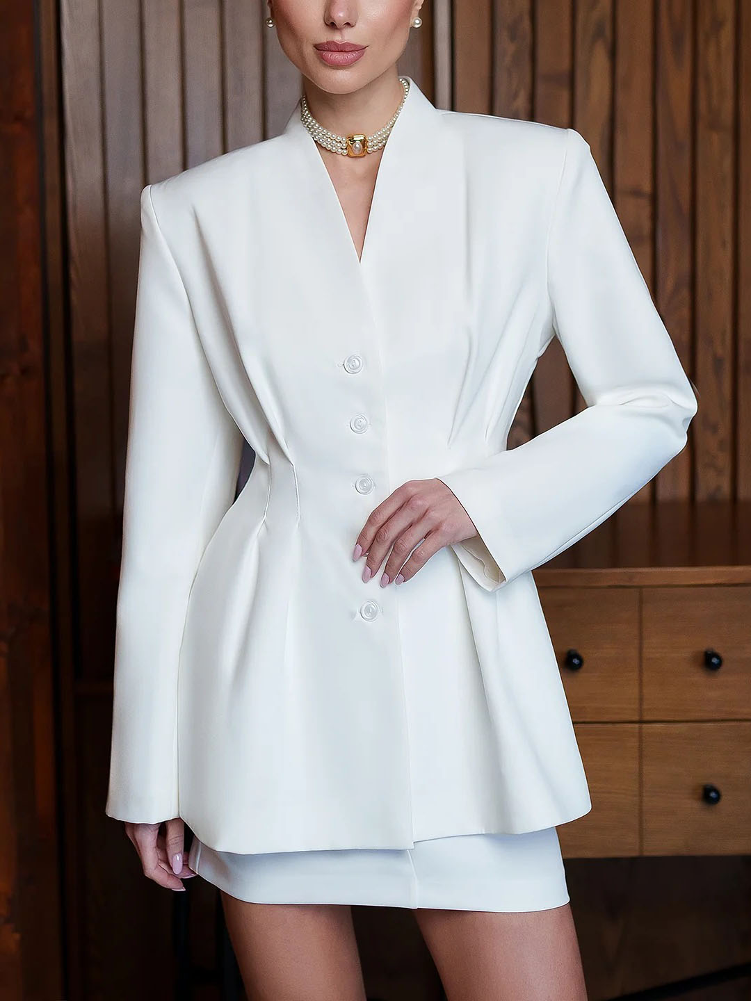 Elegant Sculptural Blazer And Skirt Two-Piece Set