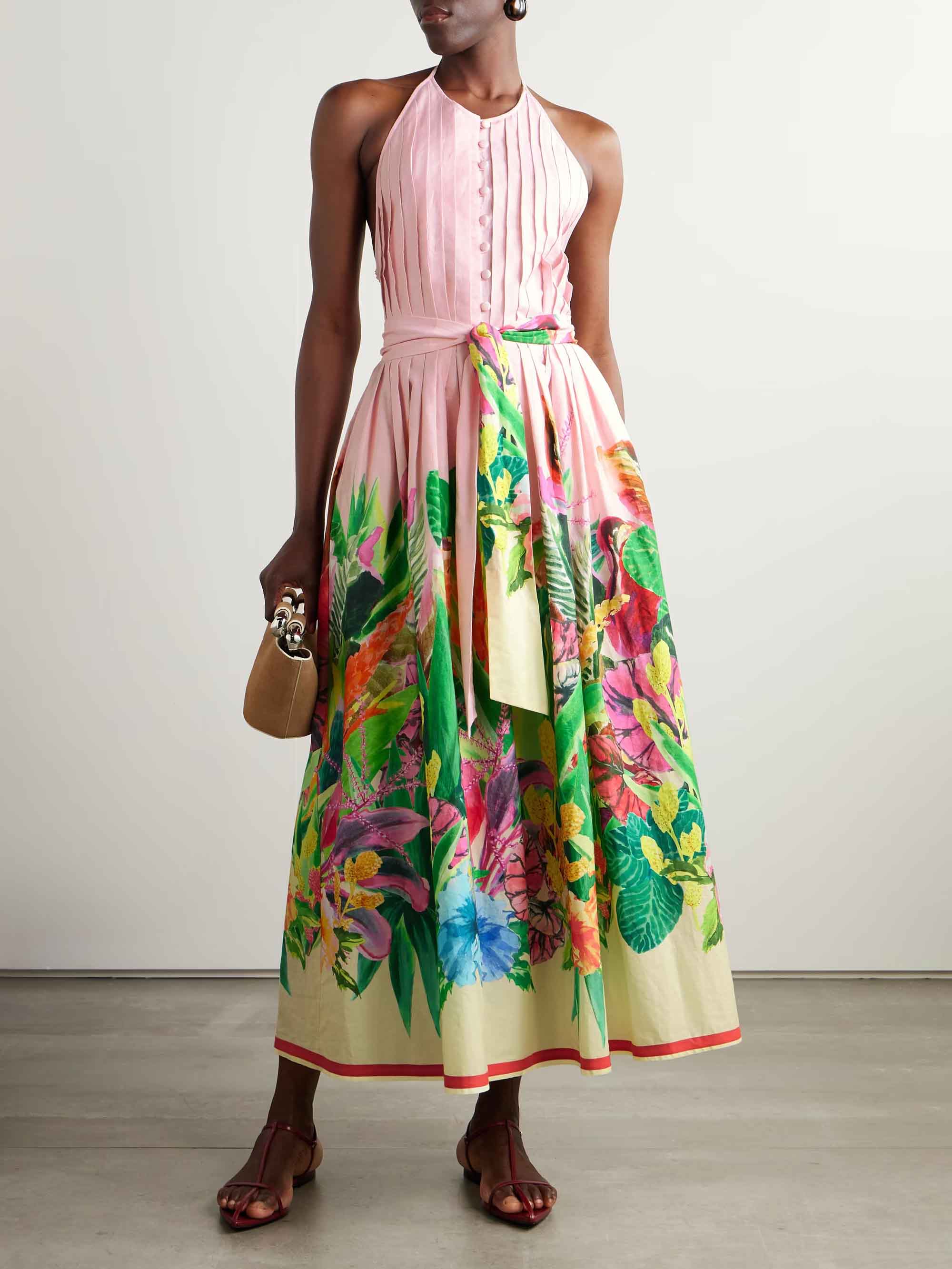 Summer Tie Colorful Floral Print Maxi Dress