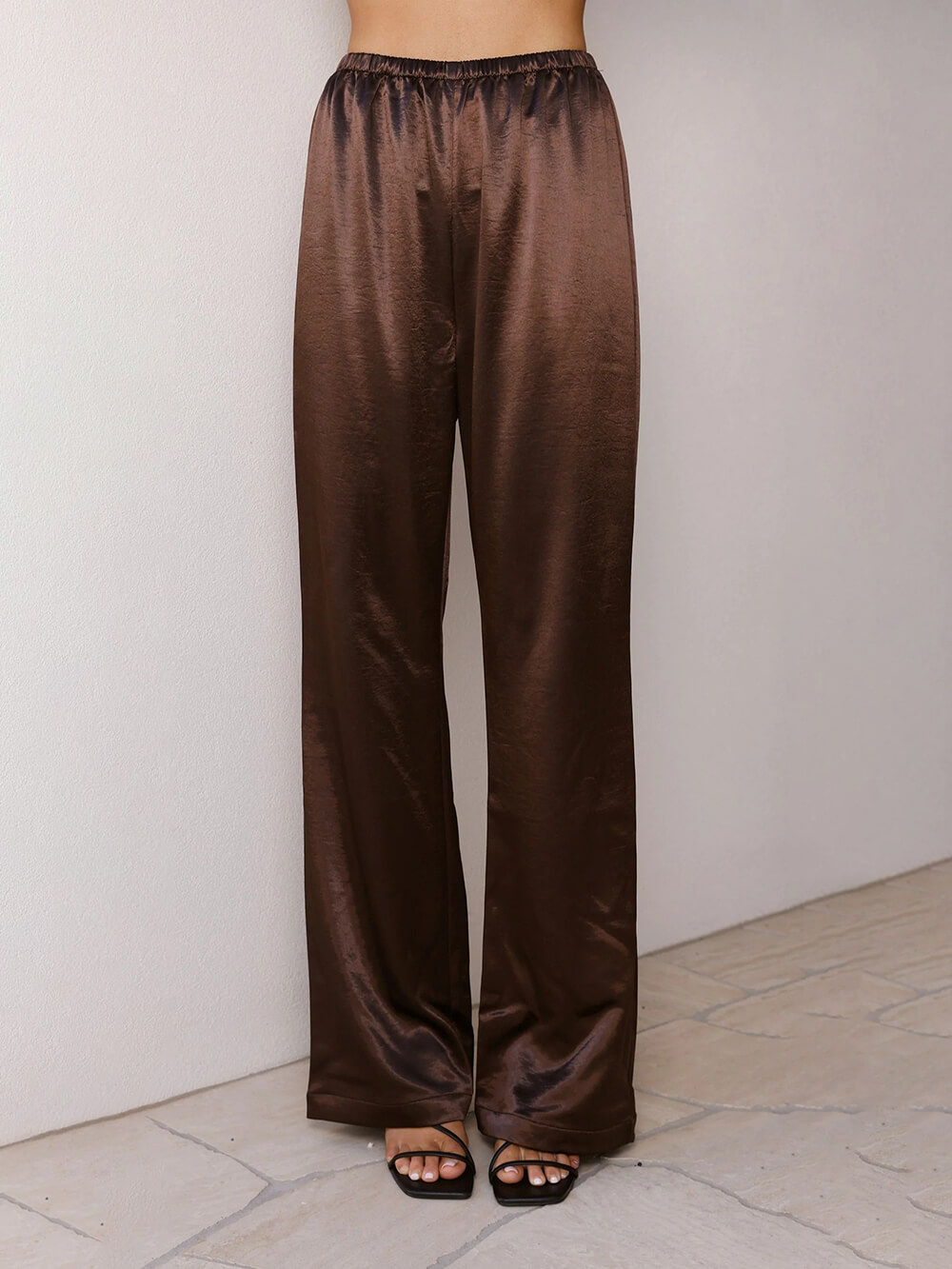 Classic Satin Elastic Waistband High Rise Loose Fit Pants