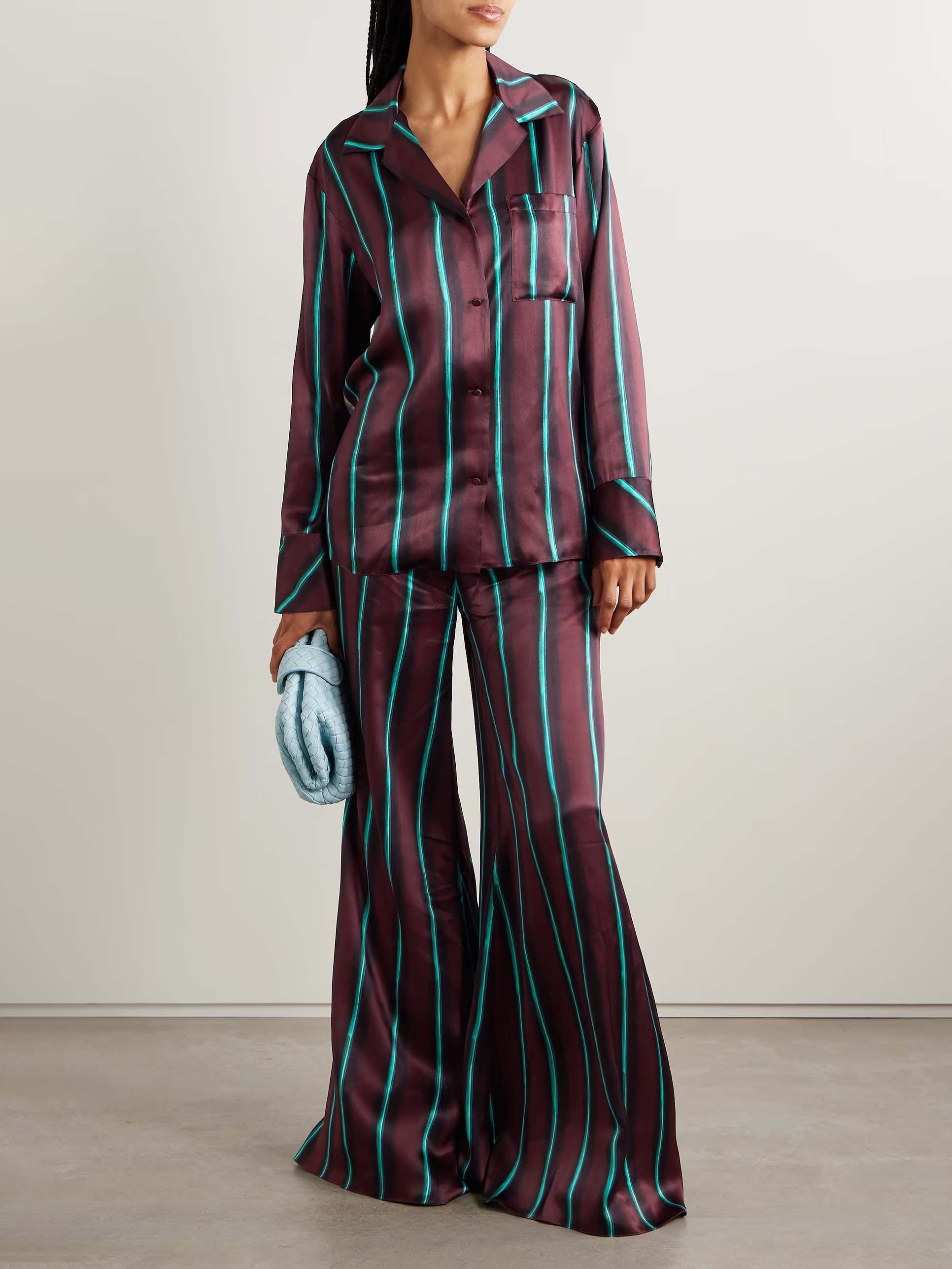 Exquisite Satin Stripe Print Flared Pants