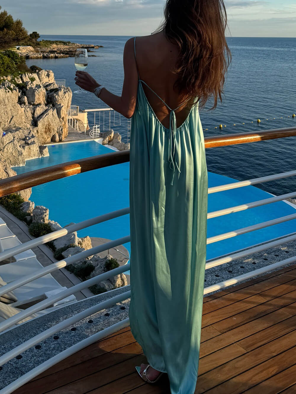 Elegant Satin Backless Slip Maxi Dress