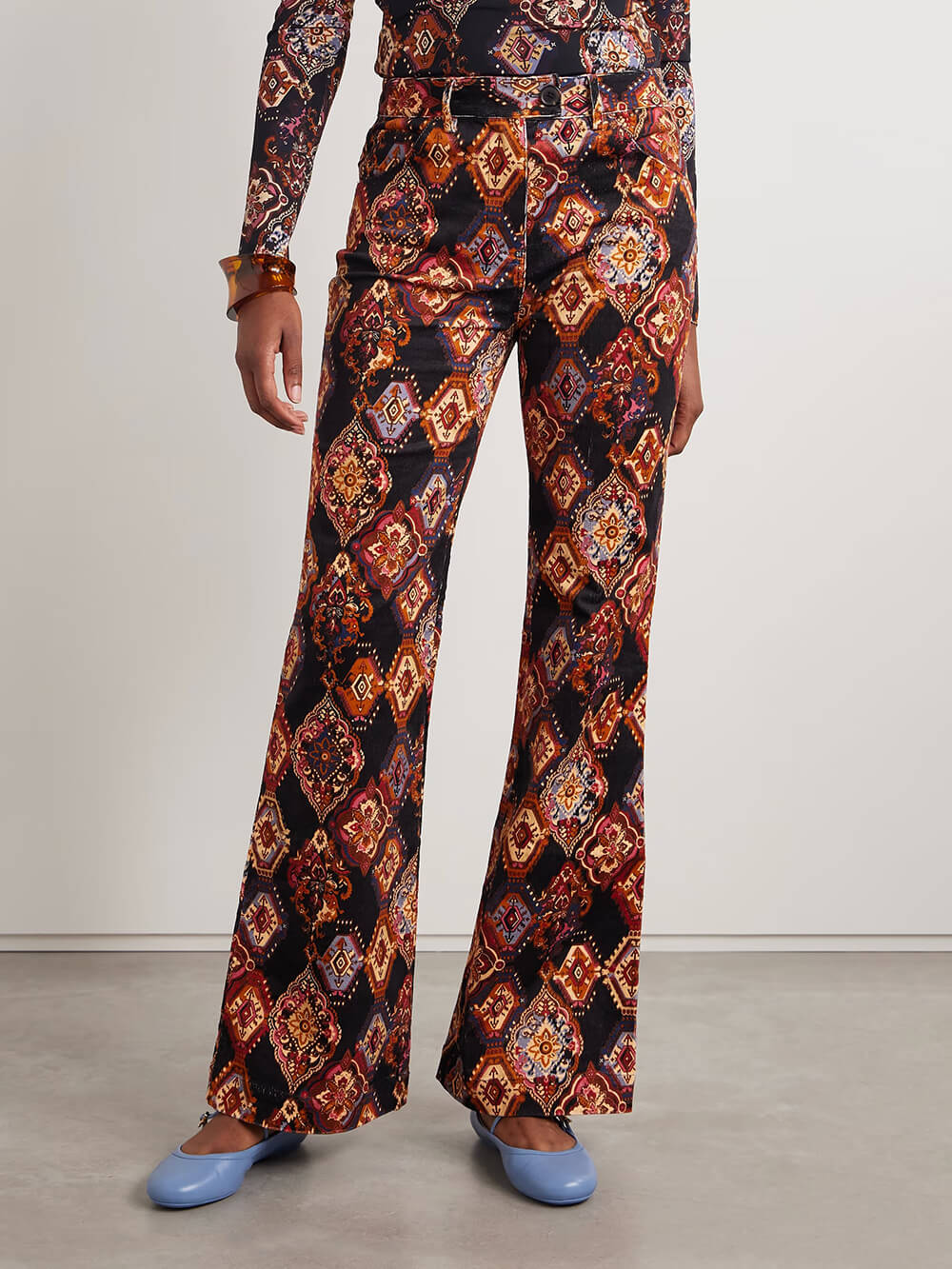 Retro Print High-Waisted Flare Pants