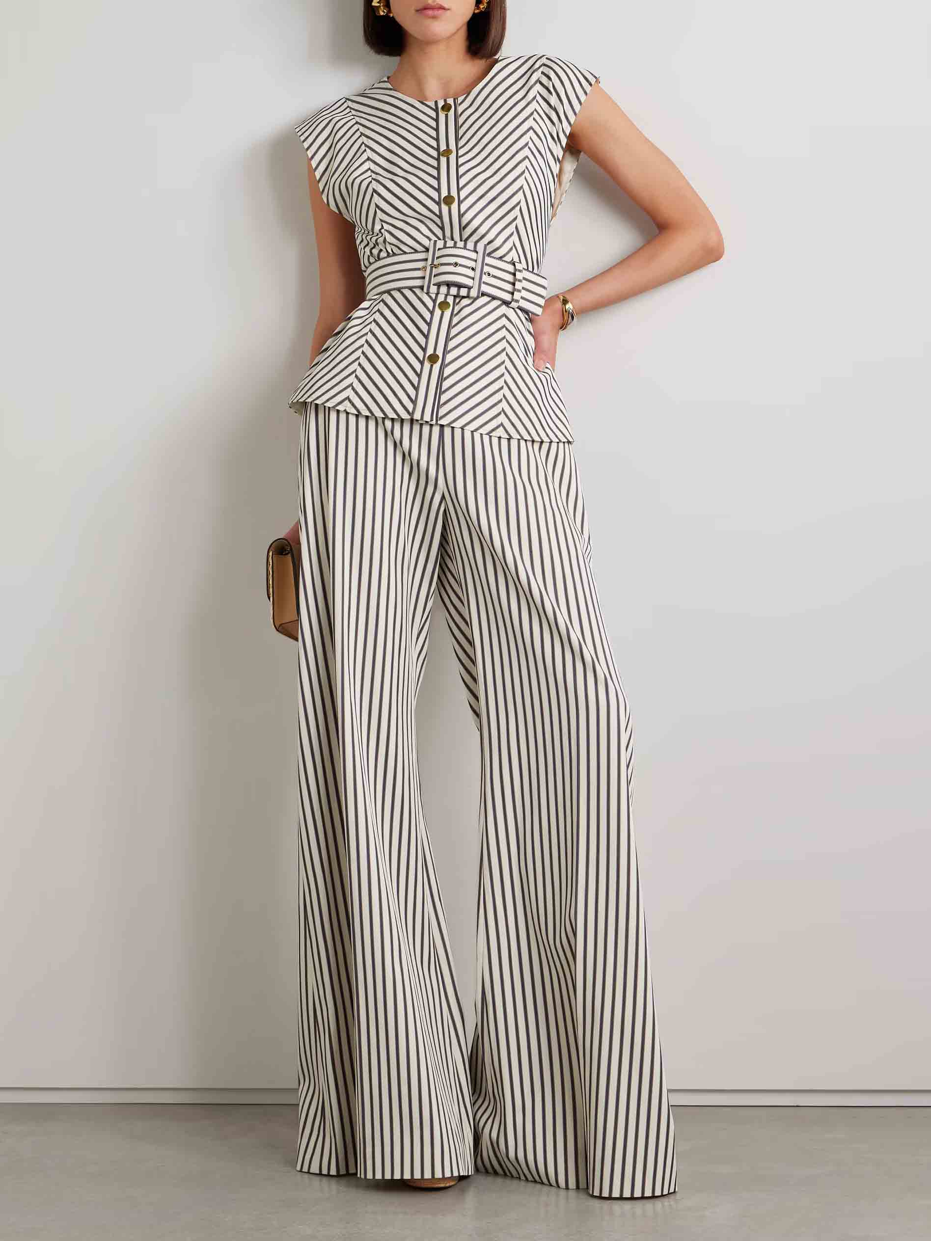 Elegant Striped Print Wide-leg Pants