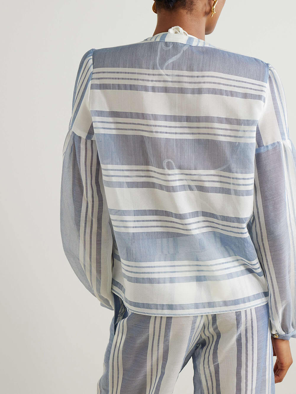 Retro Embellished Striped Print Gauze Shirt