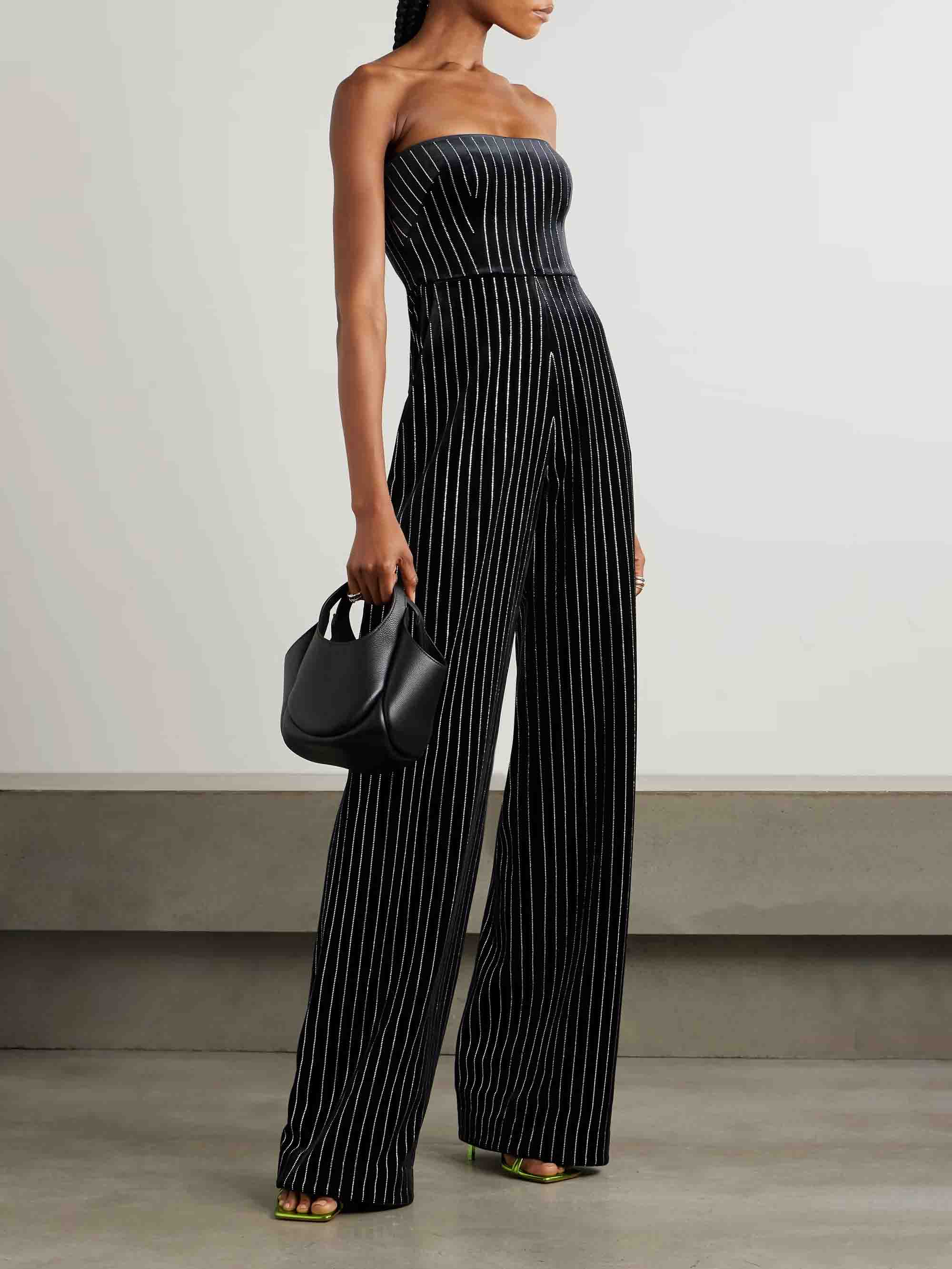 Elegant Silver Striped Print Off-the-shoulder Jumpsuit