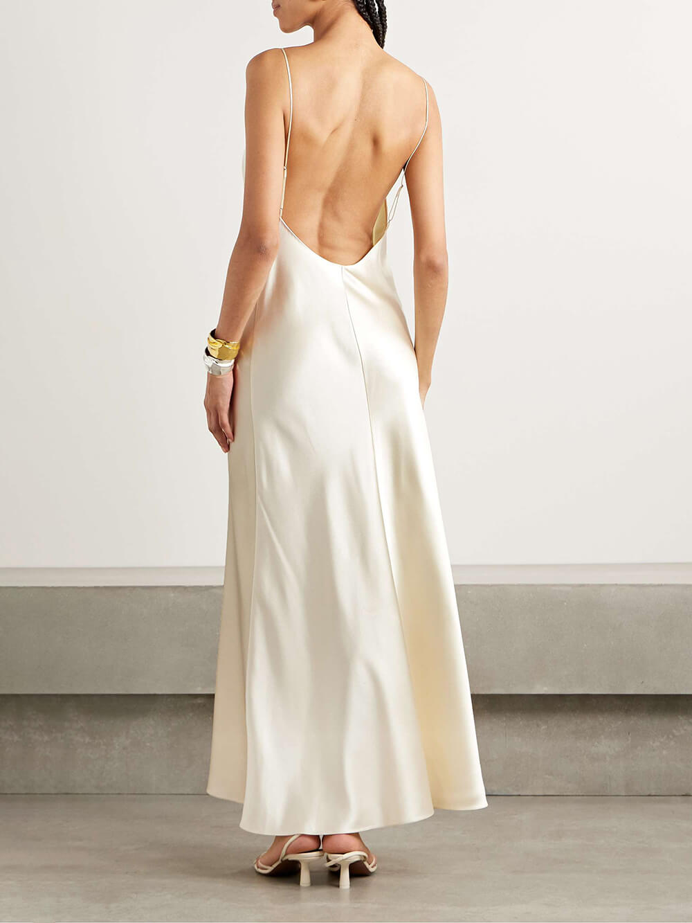Elegant Layered Asymmetric Cape Satin Maxi Dress Set
