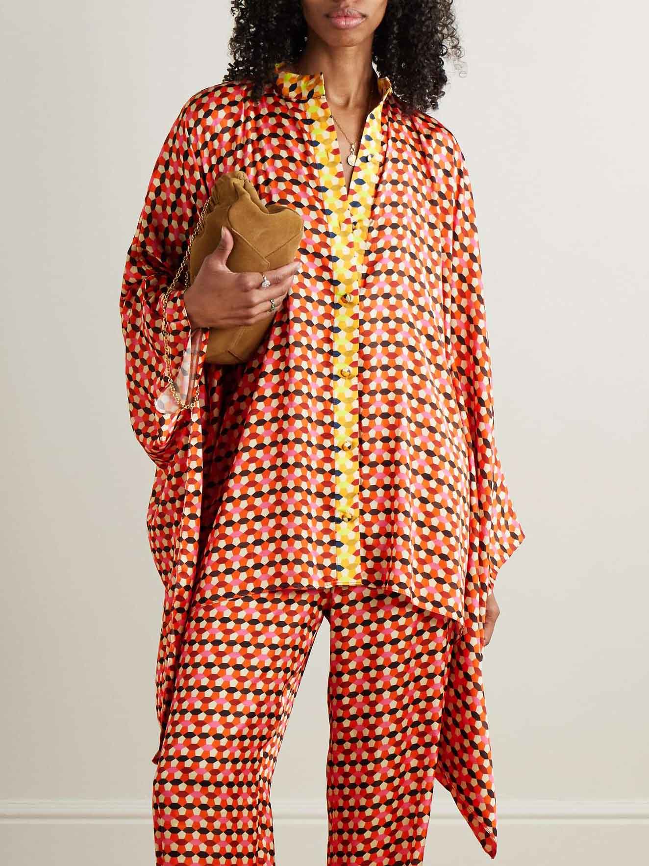 Exquisite Satin Geometric Print Loose Shirt