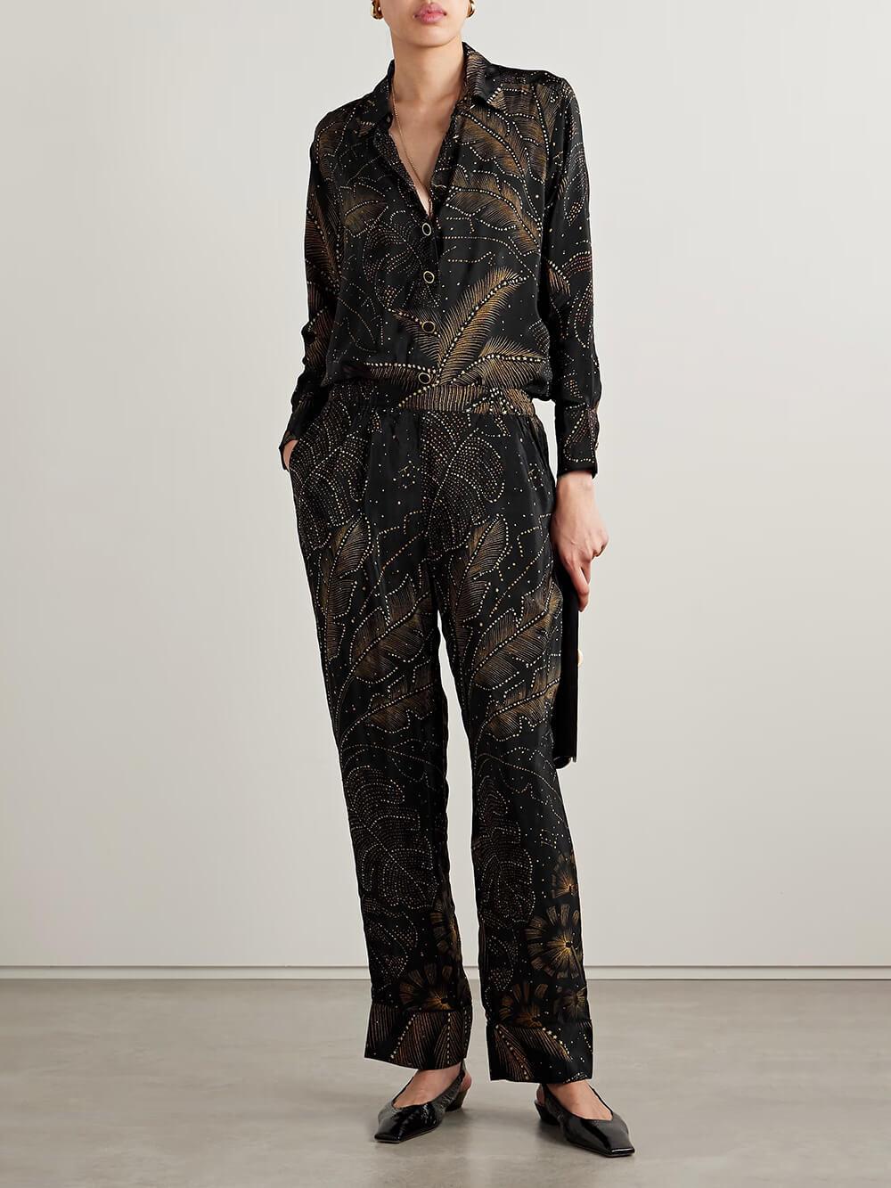 Unique Palm Leaf Print Relaxed Straight-Leg Pants