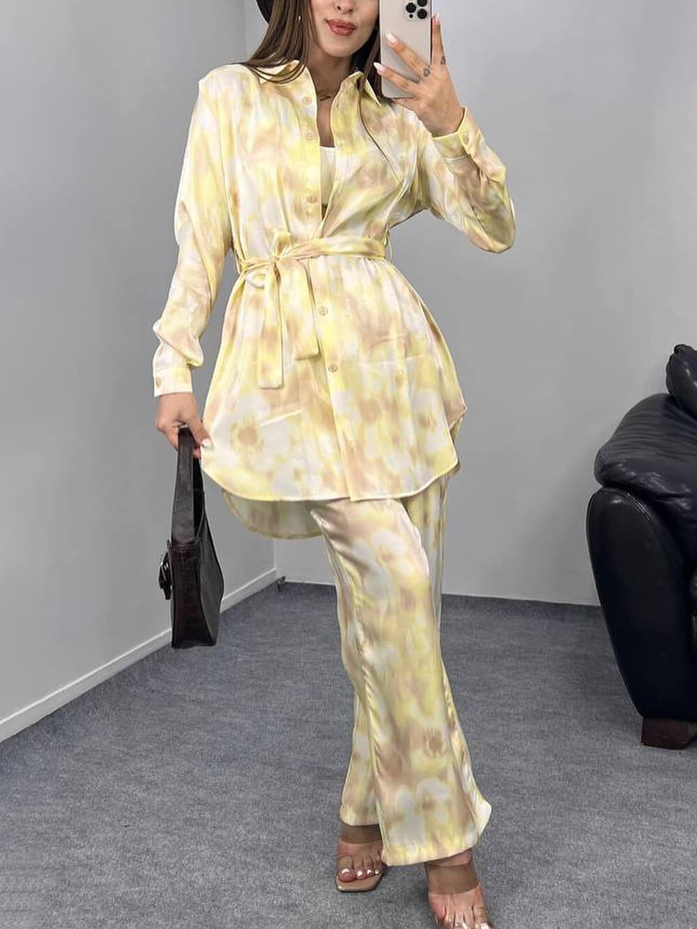 Unique Tie-Dye Print Loose Tie-Front Button-Up Shirt