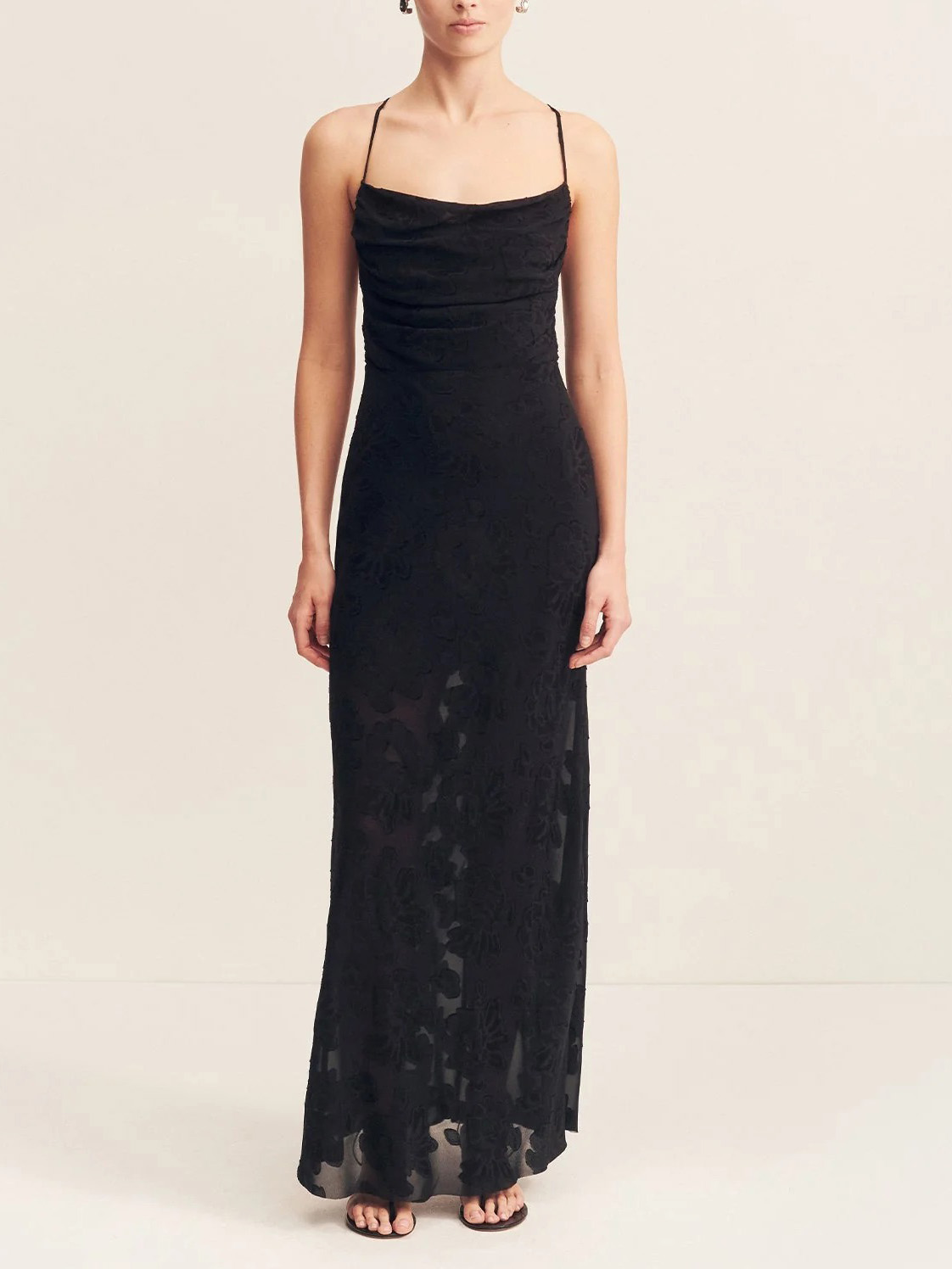 Elegant Transparent Jacquard Drape Neck Maxi Dress